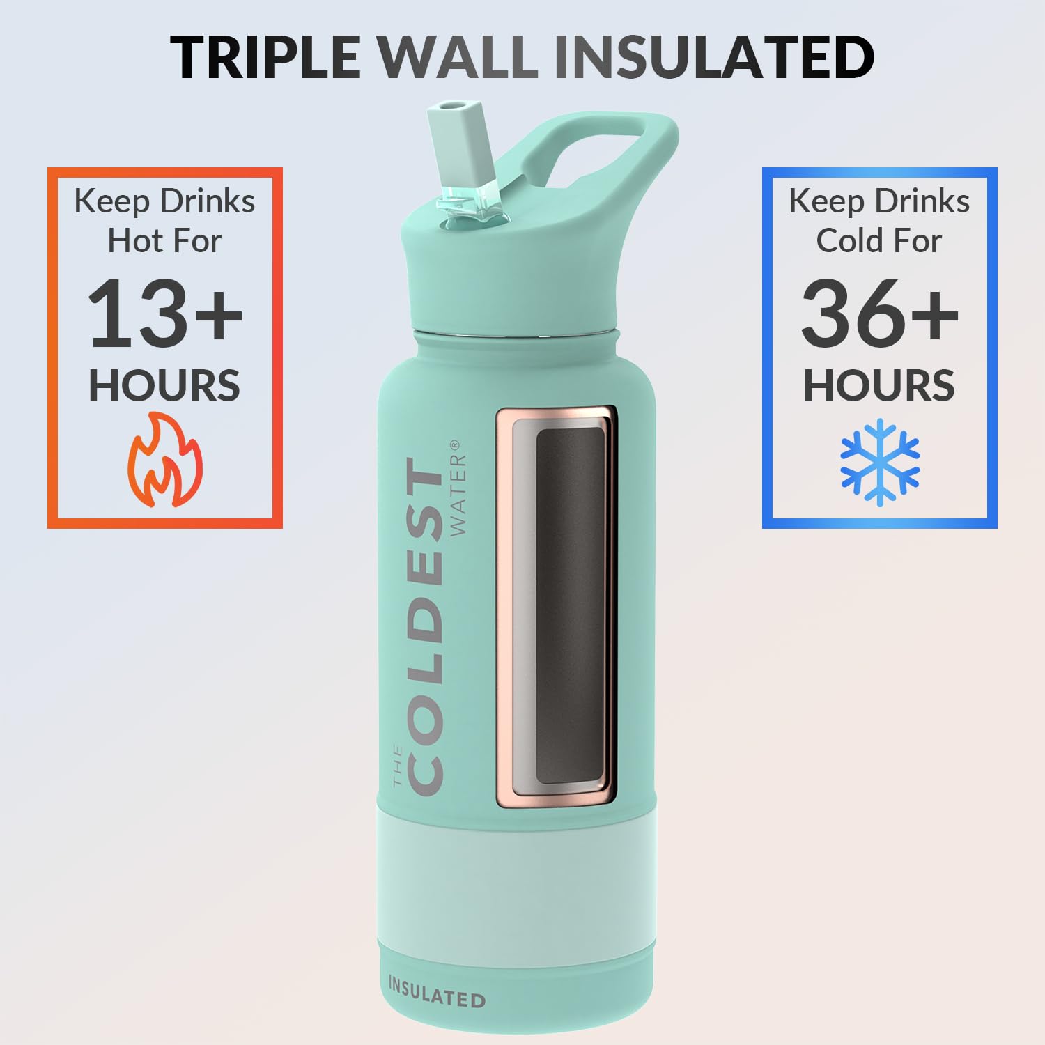 The Coldest Water 32 oz Sports Water Bottle - Vacuum Insulated Stainless Steel Flask, Mint Green, Leak Proof with Straw Lid