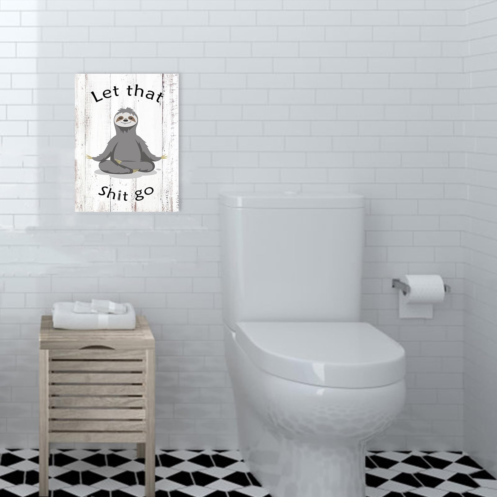 Funny Bathroom Wall Art Picture - Cute Yoga Sloth With Inspirational Quotes - Rustic Motivational Wall Decor Room Sign Canvas Po