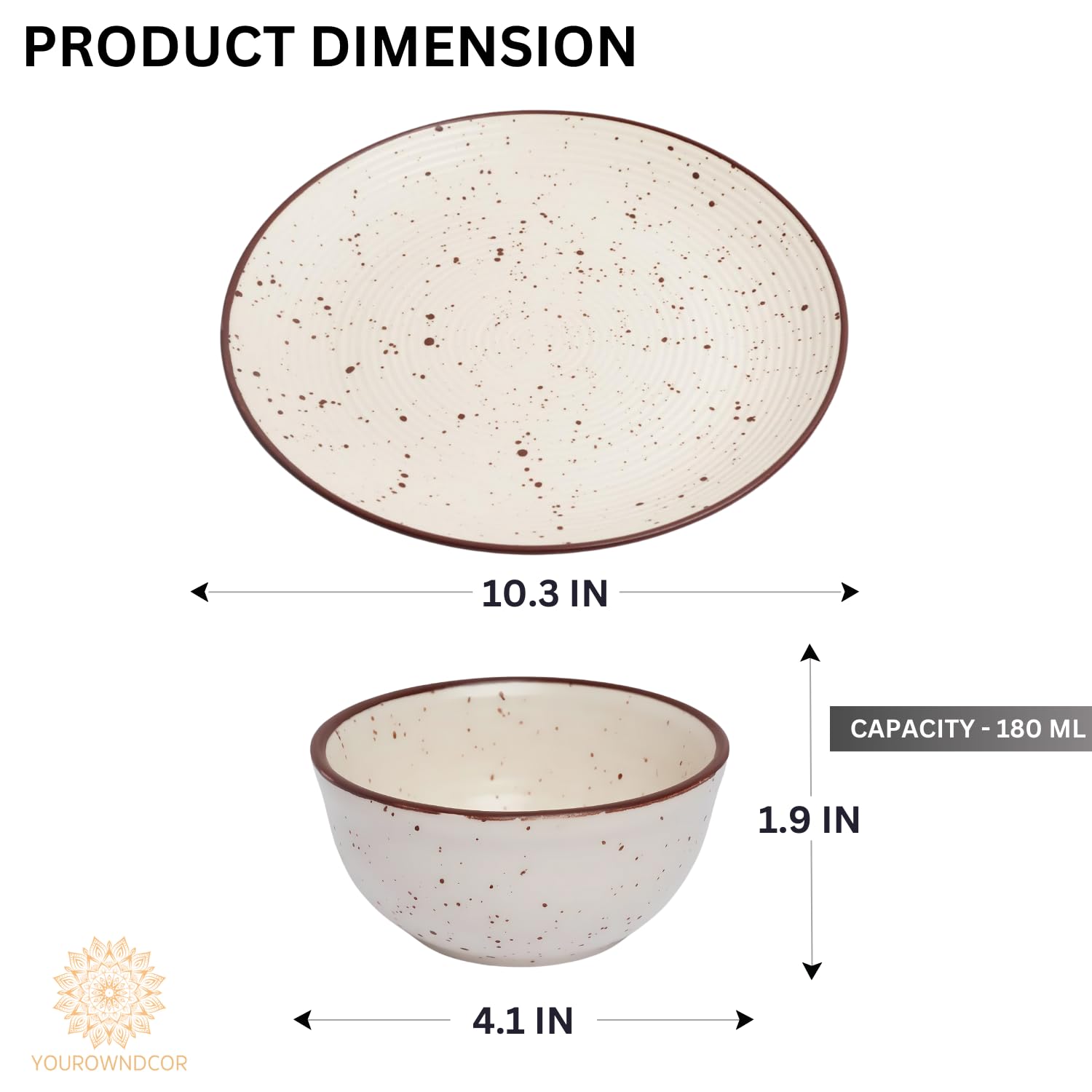 Yourowndcor Sophisticated Ceramic Floral Dinnerware Collection Set Of 12 Pieces (6 Plates 10.6 Inch, 6 Bowls/Katori 4.3 Inch) |