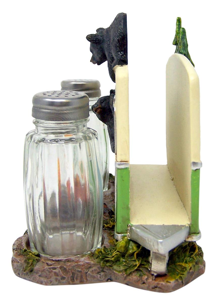 Rustic Kithcen Accessory- Black Bear In A Camper Salt And Pepper Shaker And Napkin Holder, 5 Inch (Shakers Included)