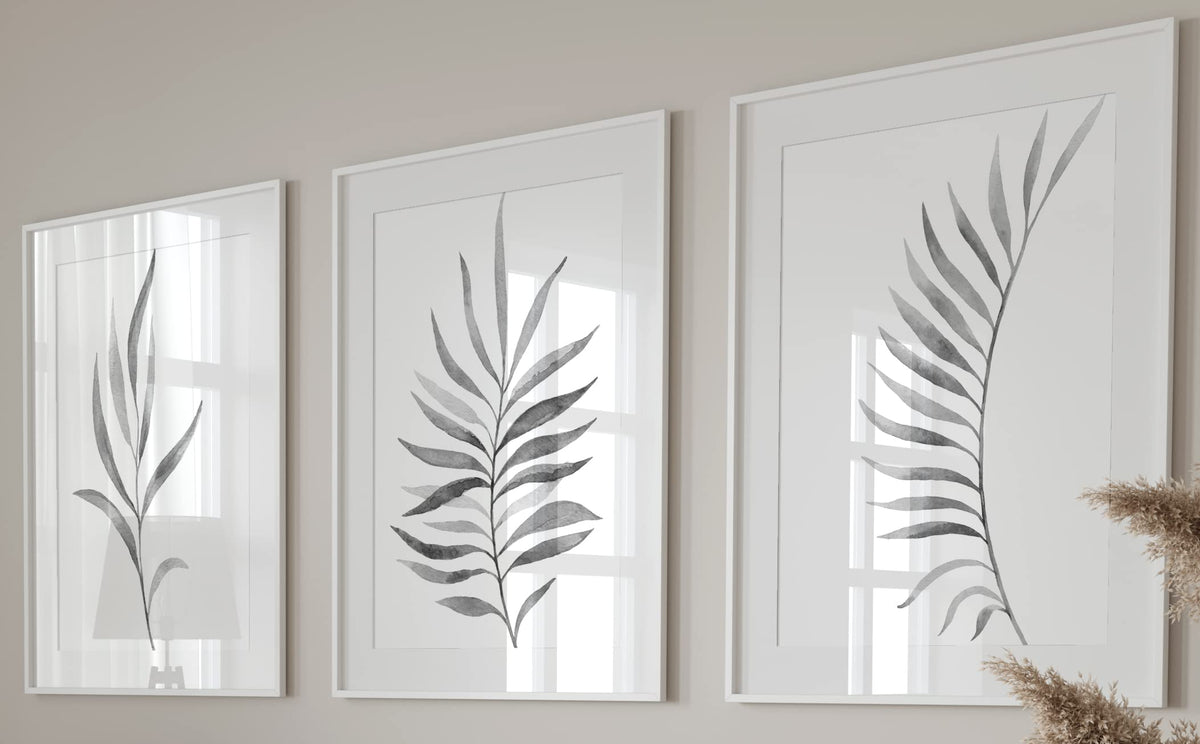 Gray Ferns Botanical Leaves Set Of 3 Unframed Prints, Abstract Tropical Plant Decor, Living Room Bedroom Bathroom Wall Art Poste