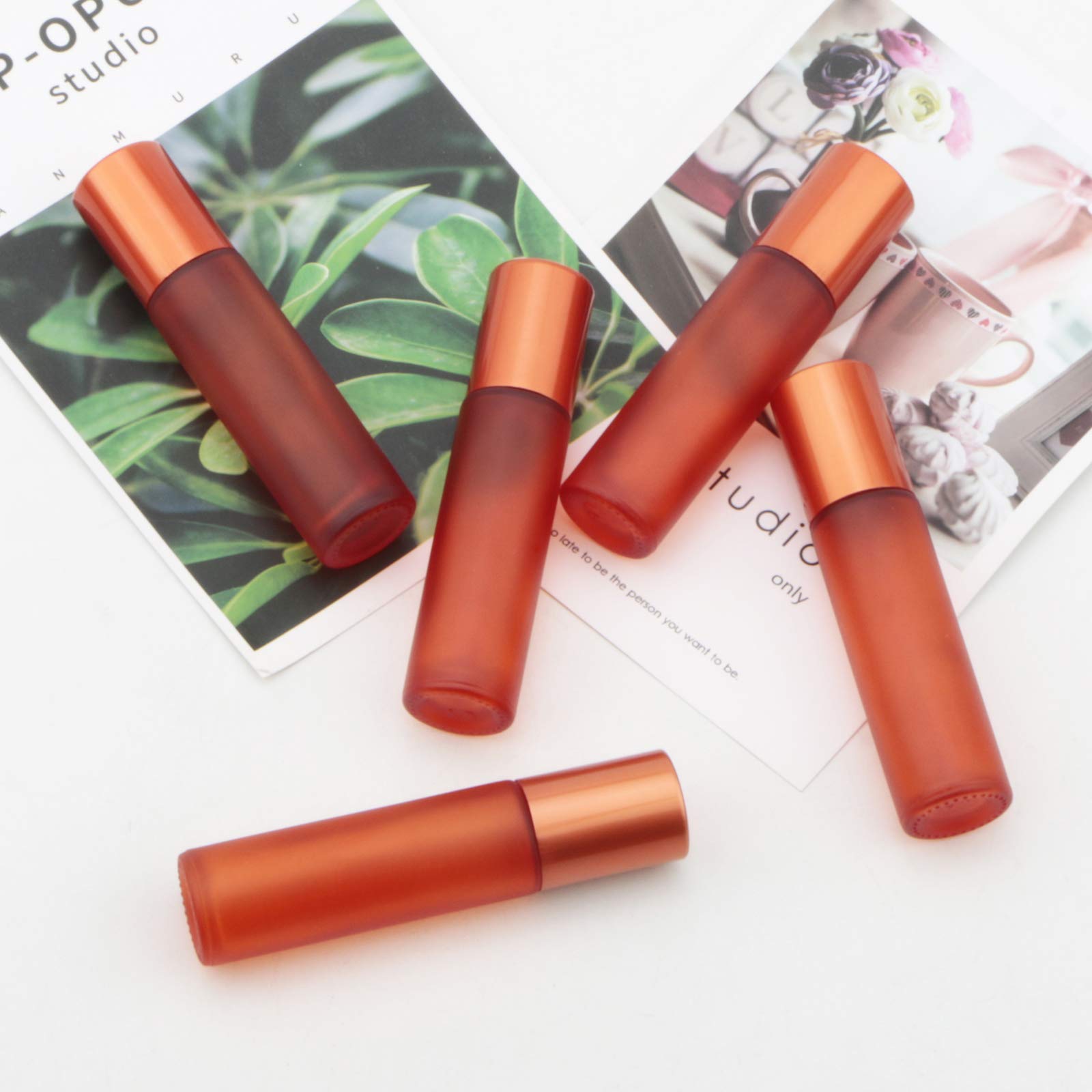 Kesell Glass Roller On Bottle, 10Ml Refillable Essential Oil Bottle With Stianless Steel Ball, Pack Of 10 (Orange)