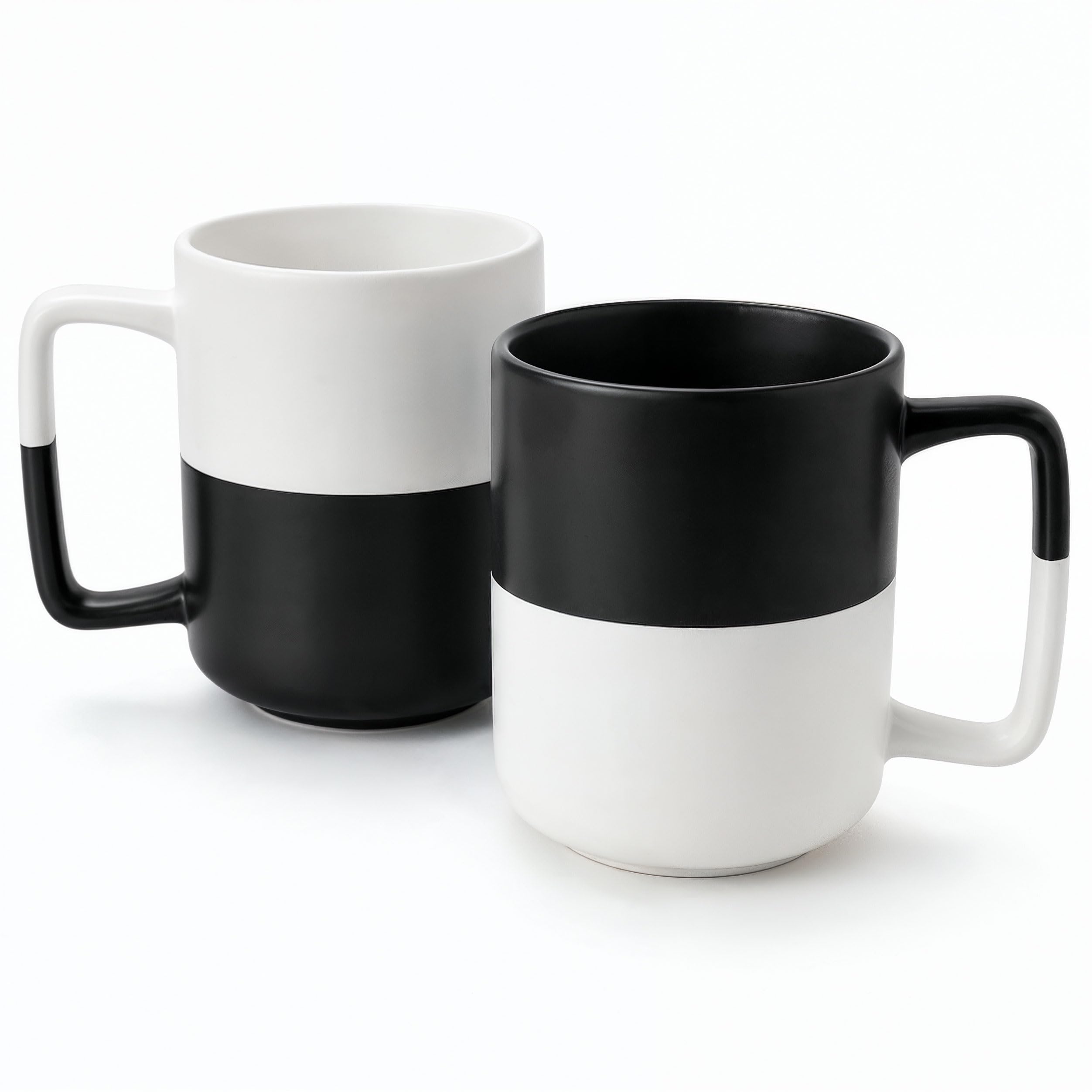 BICETTO Ceramic Coffee Mug Set of 2, 20oz Matte TwoTone, Black & White