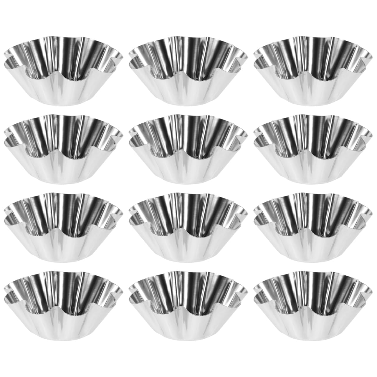 Zerodeko 12pcs Stainless Steel Tartlet Pans Muffin Baking Cups, Reusable Flower-shaped Metal Pastry Molds for Baking Desserts, S