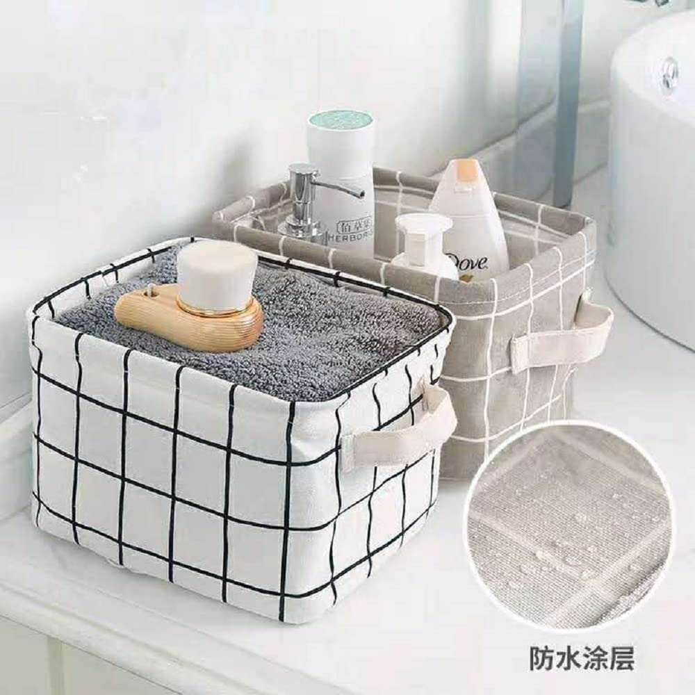 Shuiniba Stylish Storage Basket Cotton And Linen Fabric Mini Storage Cubes Nursery Storage Baskets With Handles For Shelves & De