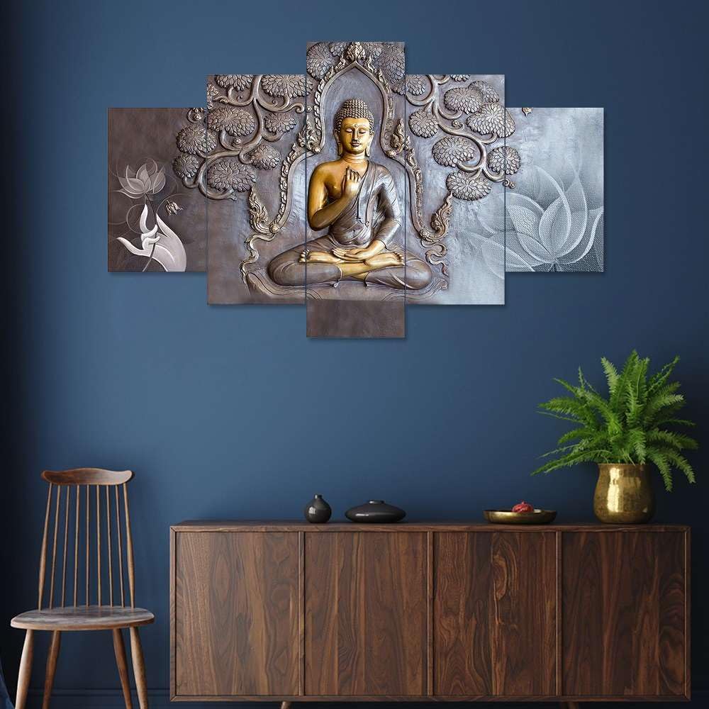 Decorina Buddha Paintings For Wall Decoration - Set Of Five, 3D Modern Art Painting For Living Room Large Size With Frames For H