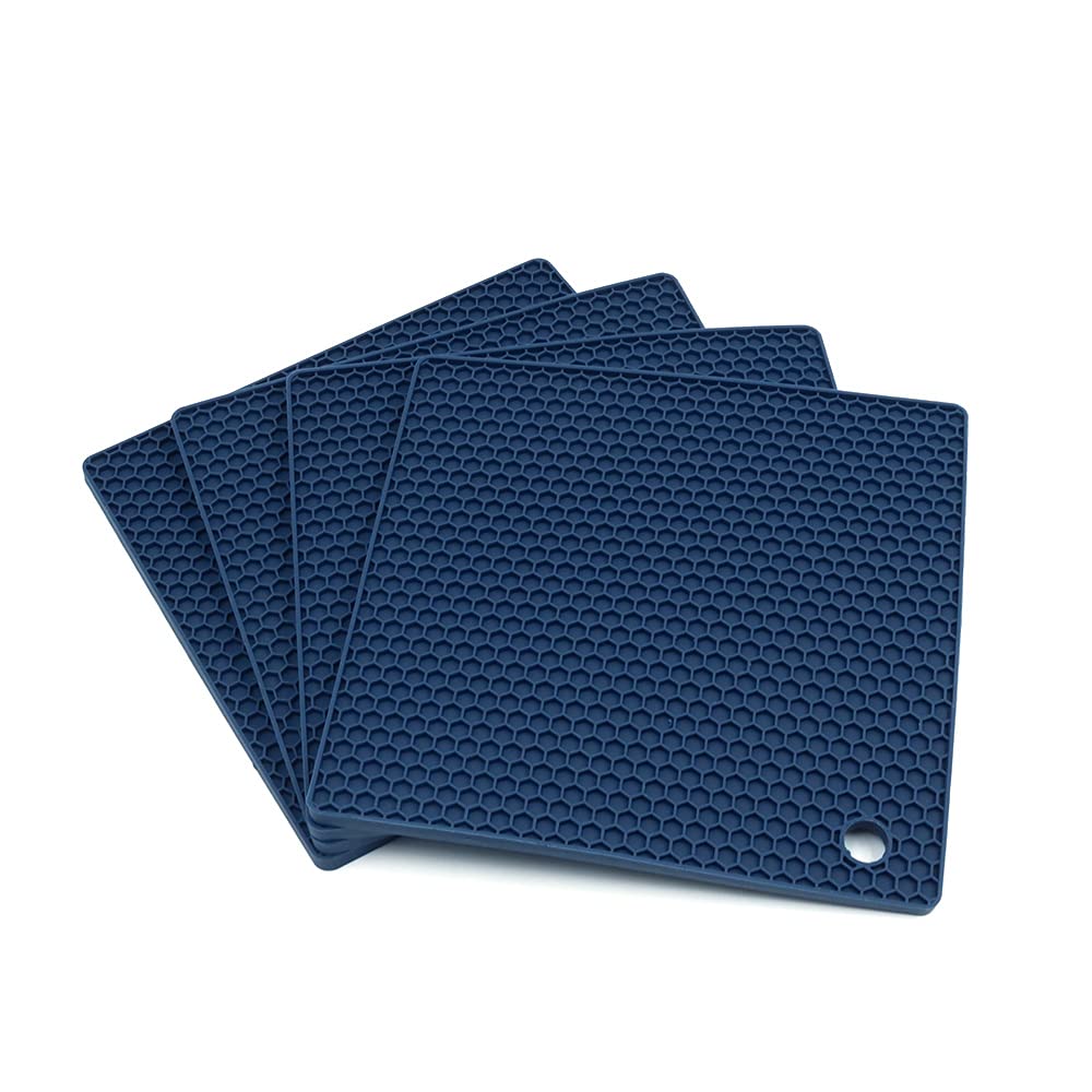 Alnicov Set Of 4 Silicone Pot Holders Multi-Purpose Hot Pads,Non Slip Flexible Durable Heat Resistant For Table Kitchen Navy Blu
