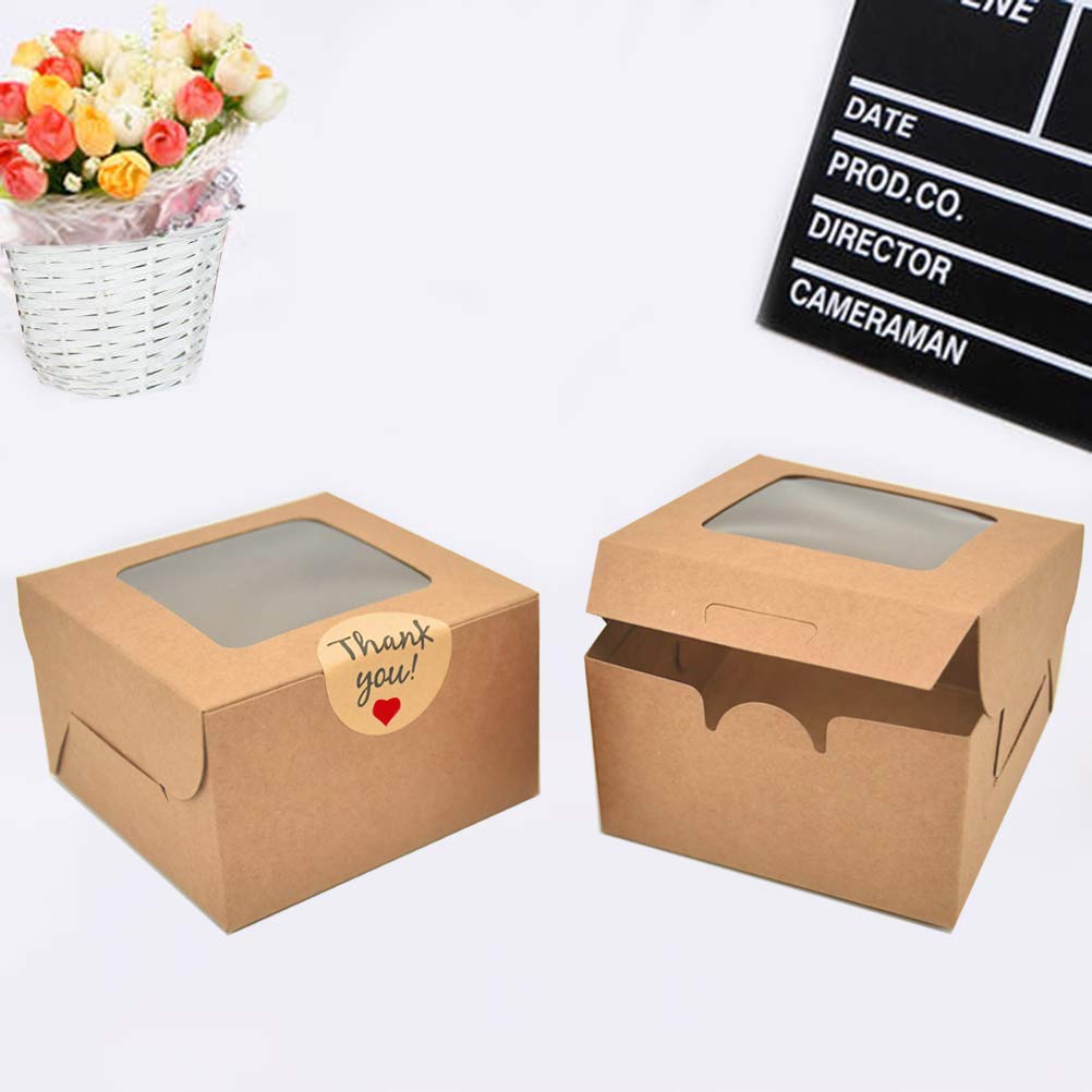 Linshry 50 Pack Brown Bakery Boxes, 4X4X2.5 Inches Small Pastry Treat Boxes With Window Gift Packaging Boxes For Cookies, Pastri