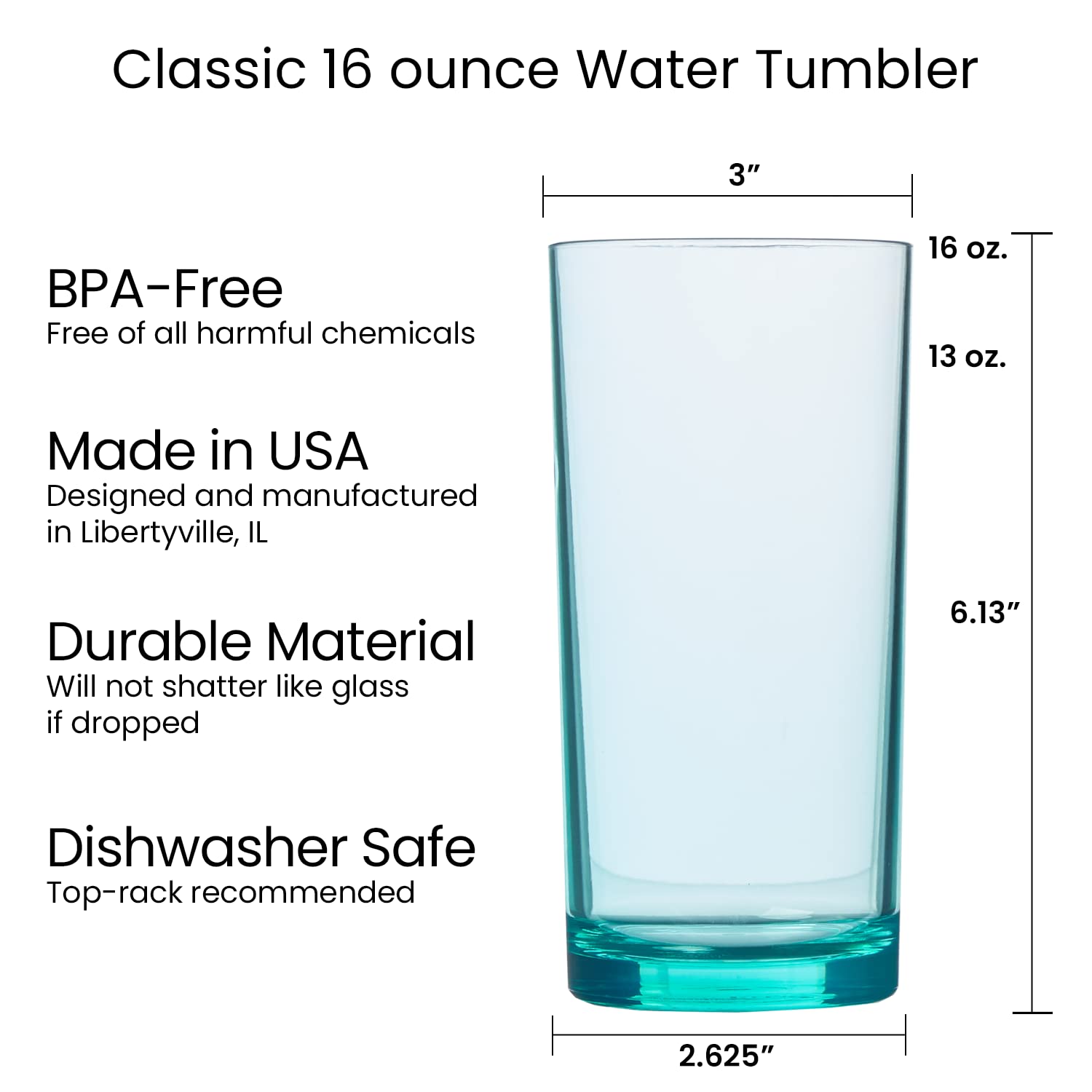 Us Acrylic Classic Plastic Reusable Drinking Glasses (Set Of 6) 16Oz Water Cups Assorted Colors | Bpa-Free Tumblers, Made In Usa