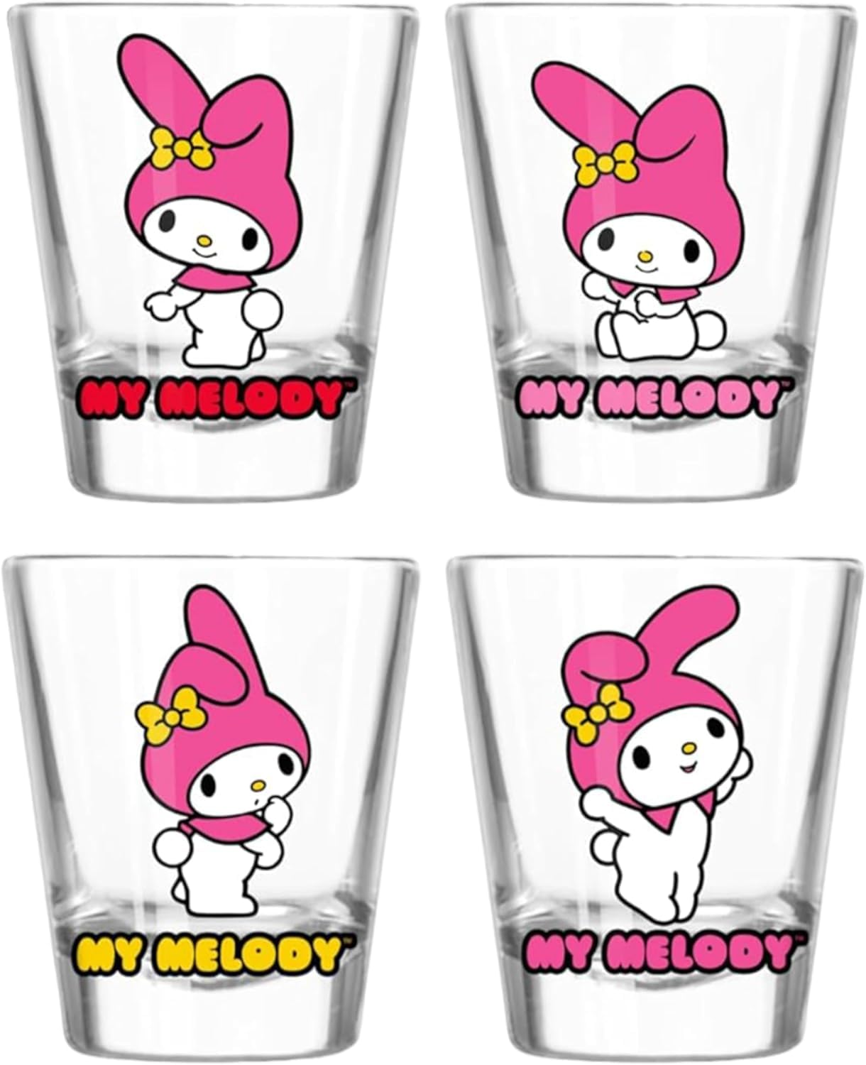 Silver Buffalo Sanrio Hello Kitty And Friends My Melody 4 Pack Mini Glass Set, 1.5 Ounces
