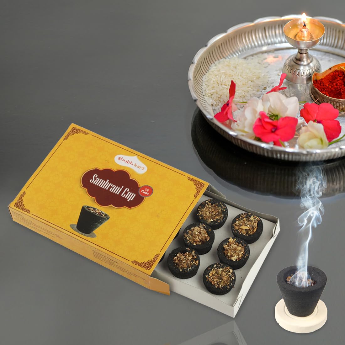 Shubhkart 12 Pcs Premium Sambrani Dhoop Cup, Black | Long Lasting Aroma For Prayer, Puja, And Meditation | Charcoal-Laden Loban
