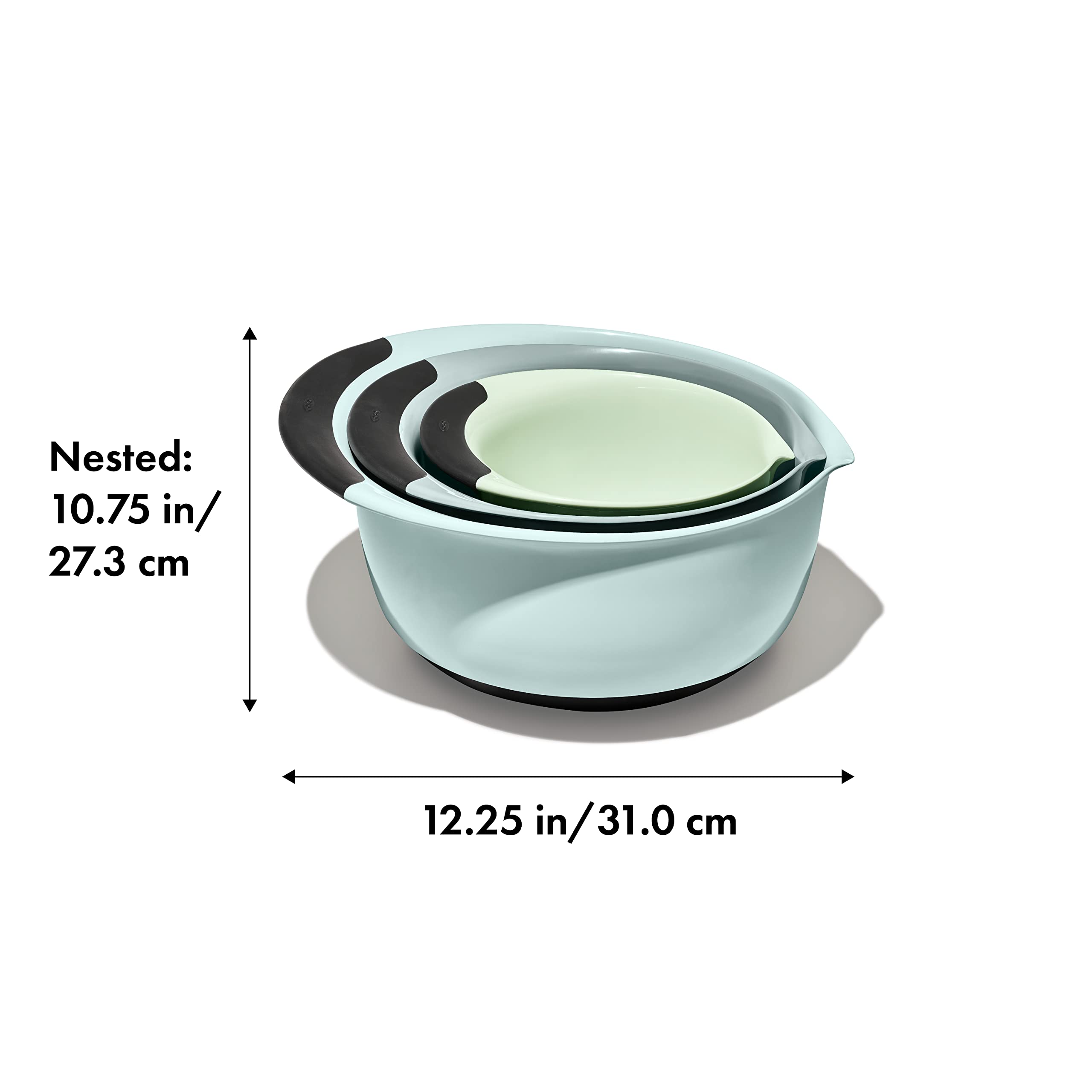 OXO Good Grips 3-Piece Mixing Bowl Set - Plastic, Small/Medium/Large, Cadet Blue/Tower Gray/Jade, Model 11323200