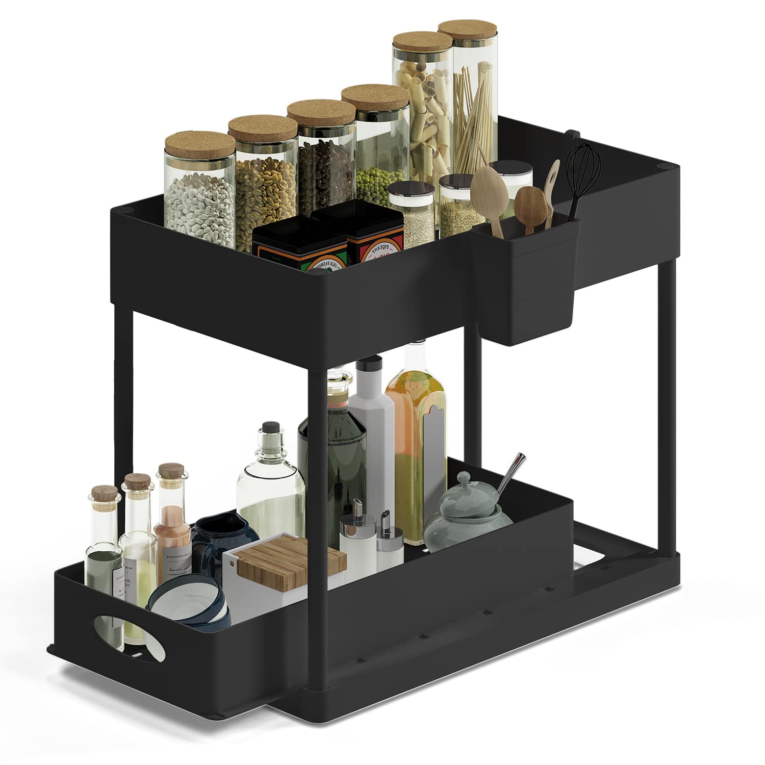 Hearth & Harbor 2-Tier Under Sink Organizer, Black, Plastic, 12'' H X 8'' W X 15.5'' L