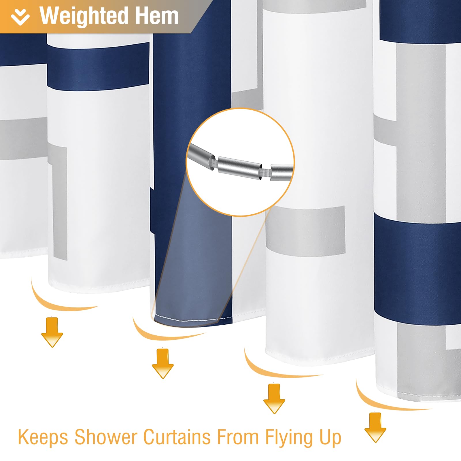 BTTN Extra Long Fabric Shower Curtain  72x84 Inches Long Geometric Cloth Shower Curtain Set with 12 Plastic Hooks  Tall Modern Unique Water-Repellent Polyester Shower Curtains for Bathroom  Navy Blue