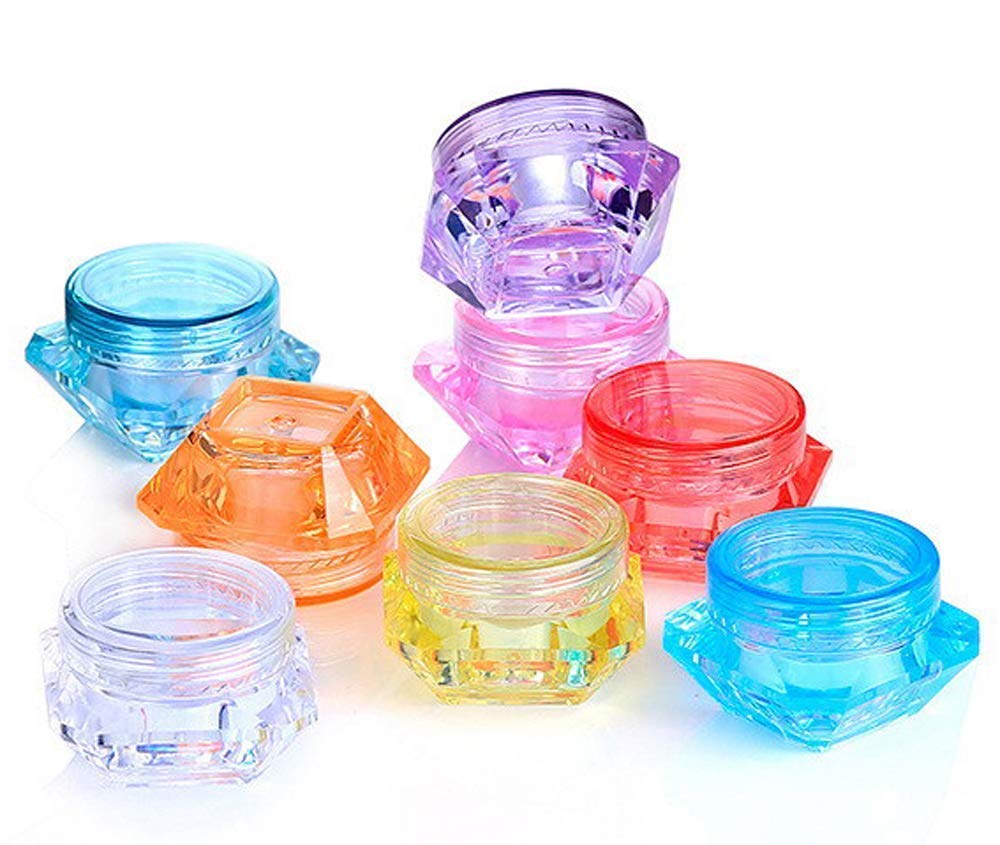 Healthcom 50 Pcs 5 Gram/5 ML Cosmetic Sample Empty Container Plastic Clear Cosmetic Pot Jars with Lids Diamond-shape Makeup Jars Bottles for Eye Shadow Nails Powder Jewelry Mix-Color