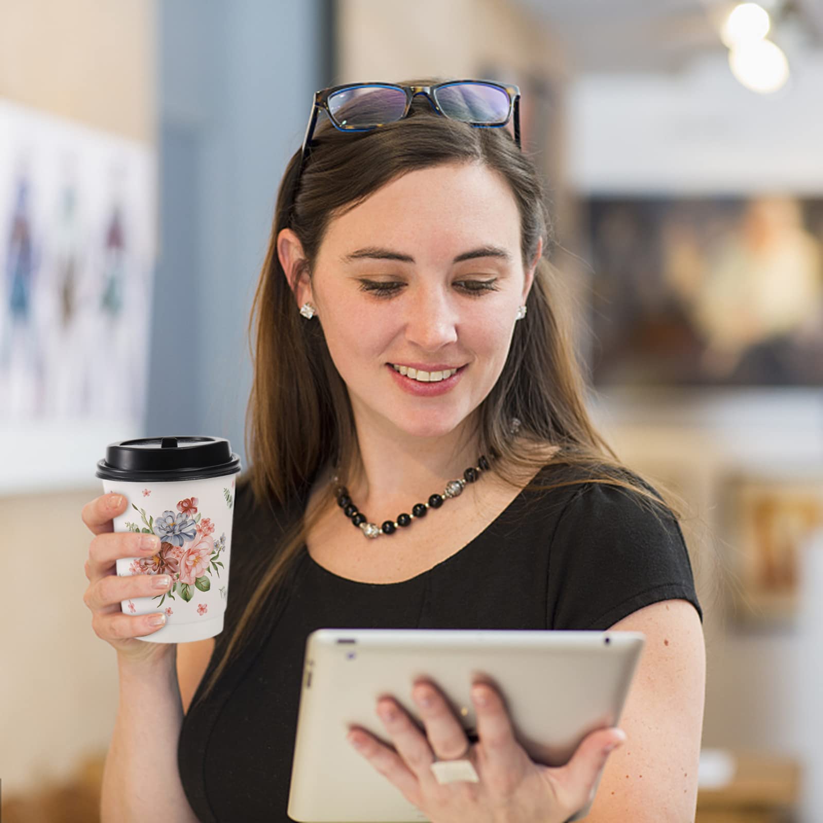 Lyellfe 80 Pack Disposable Coffee Cups With 100 Lids, 12 Oz To Go Coffee Cups, Durable Insulated Hot Drink Paper Cups For Office