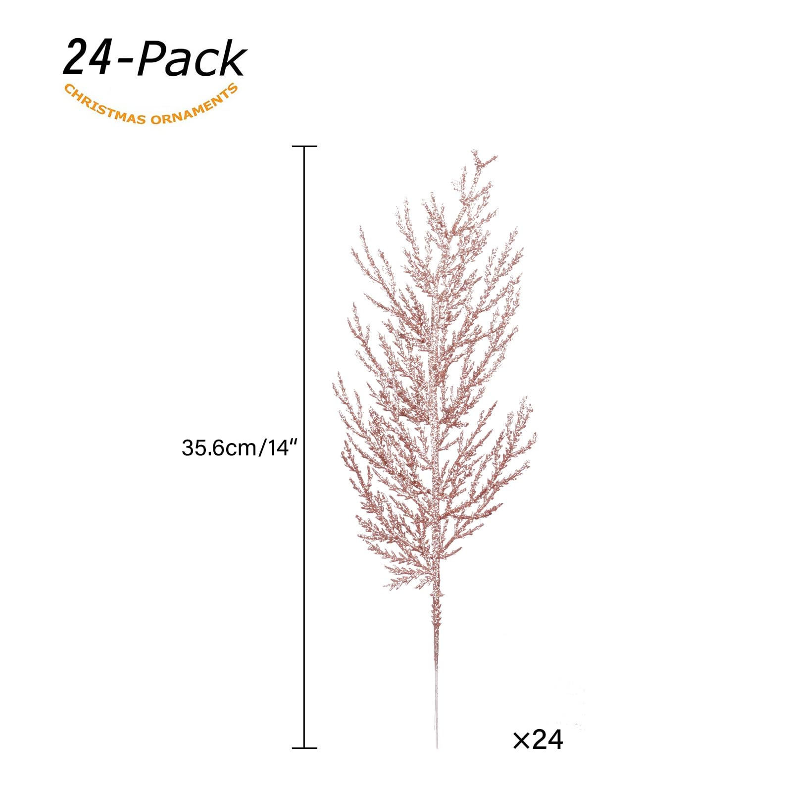 Christmas Glitter Twig 24pcs Artificial Pine Tree Picks for Christmas Tree Ornaments fillers, DIY Xmas Wreath, Crafts, Garland,