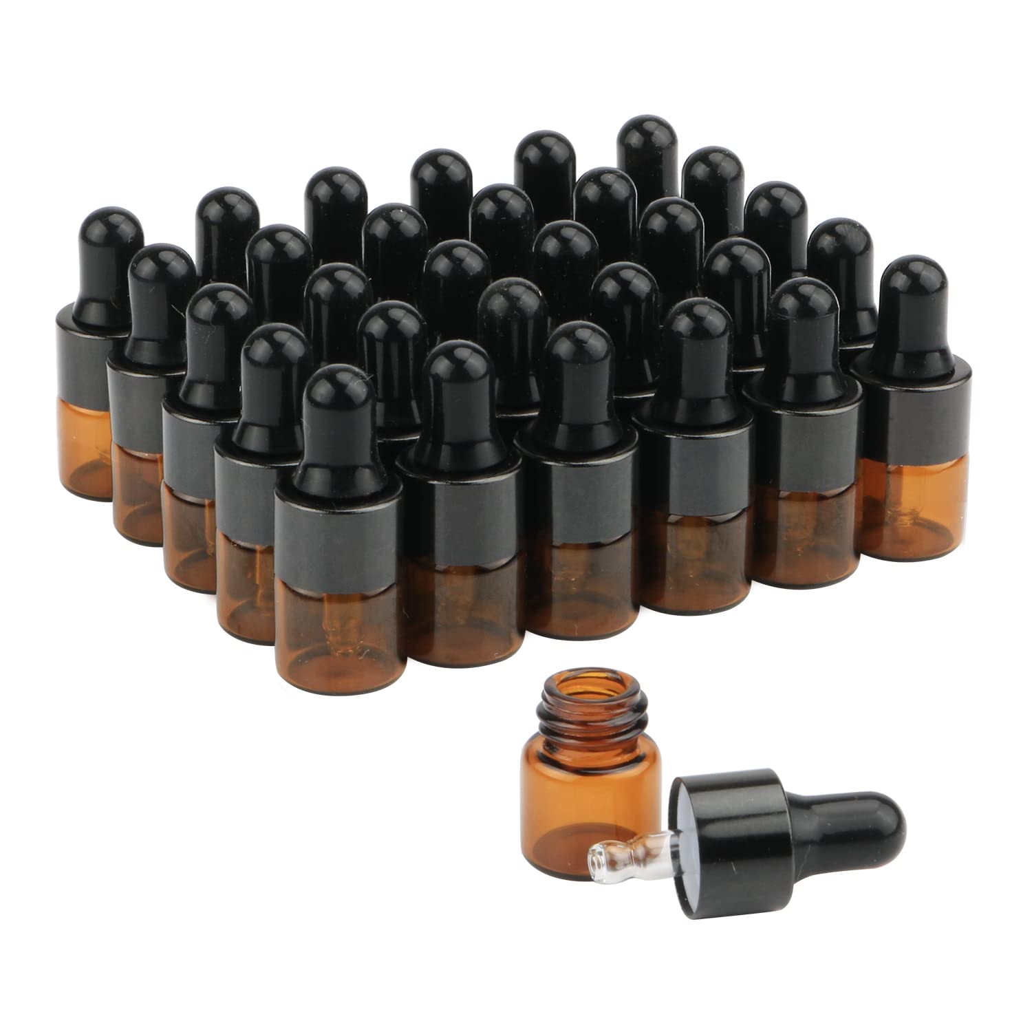 30Pcs Amber Glass Dropper Bottles Mini Empty Sample Vials Essential Oil Dropping Bottles Perfume Jars Cosmetic Container With Gl