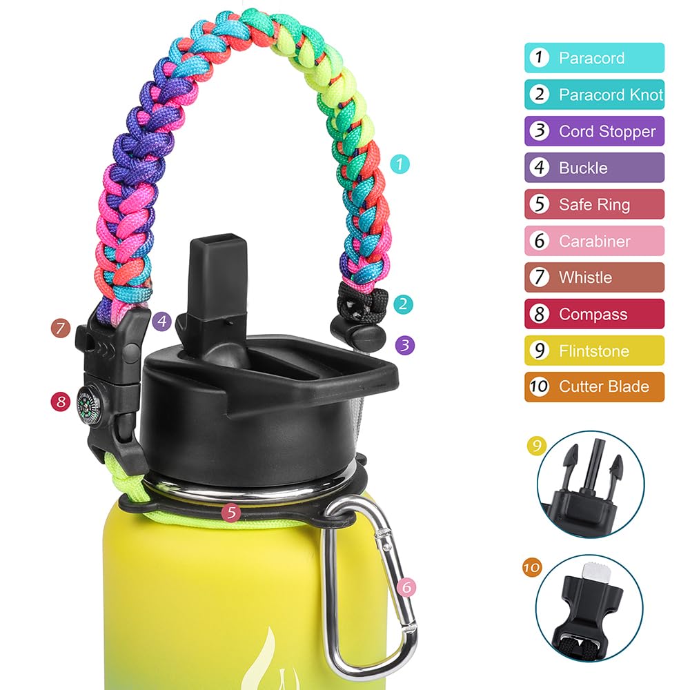 Amiter Insulated Bottle With Straw & Spout Lid, Wide Mouth Stainless Steel Water Bottles With Paracord Handle - 22Oz