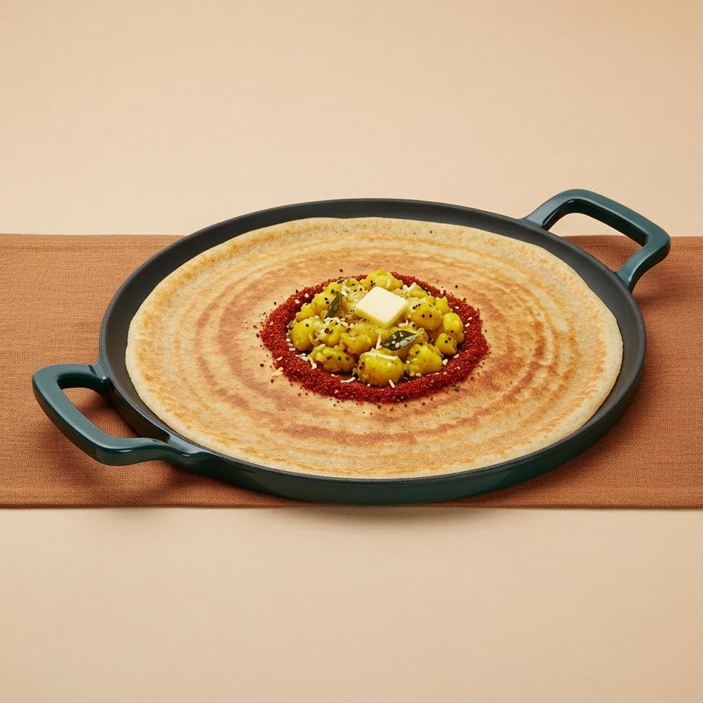 Ember Cookware Ti-Enamel Cast Iron Tawa For Dosa 30 Cm | Non Stick Induction Cookware | 10 Year Warranty | Cast Iron Tawa For Ro