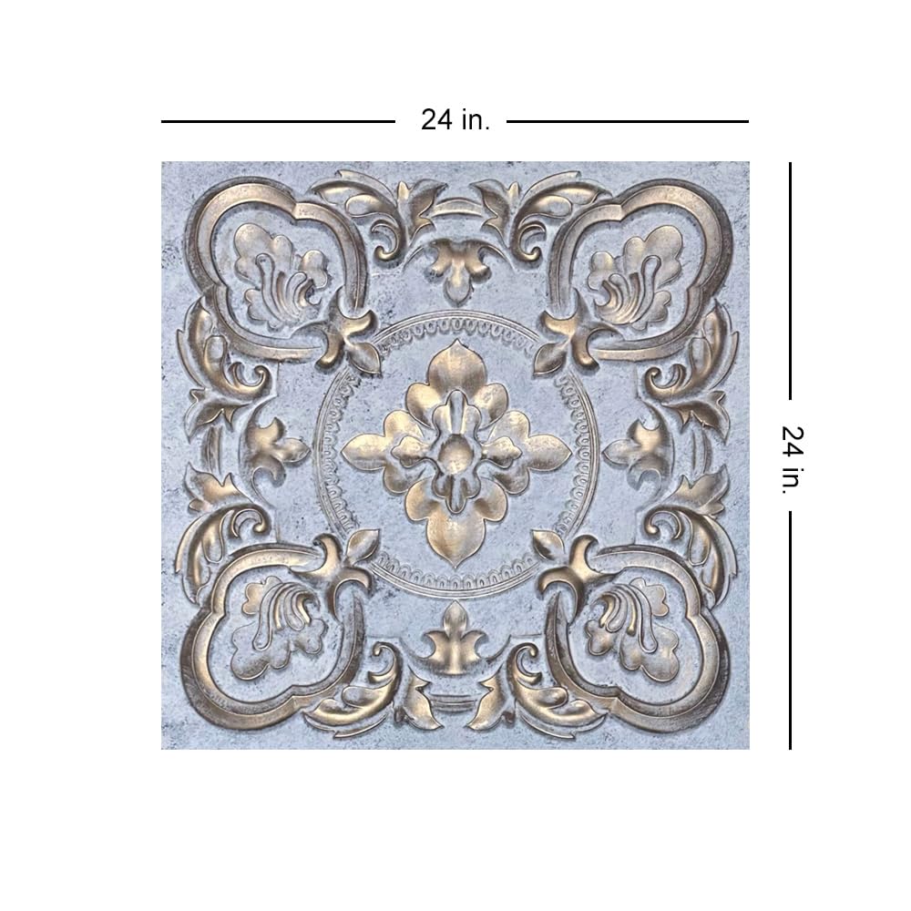 From Plain To Beautiful In Hours DCT30 Gaby PVC 2  x 2  Glue-up or Lay-in Ceiling Tile (Covers / 300 sq.ft), Aged White Gold, 75