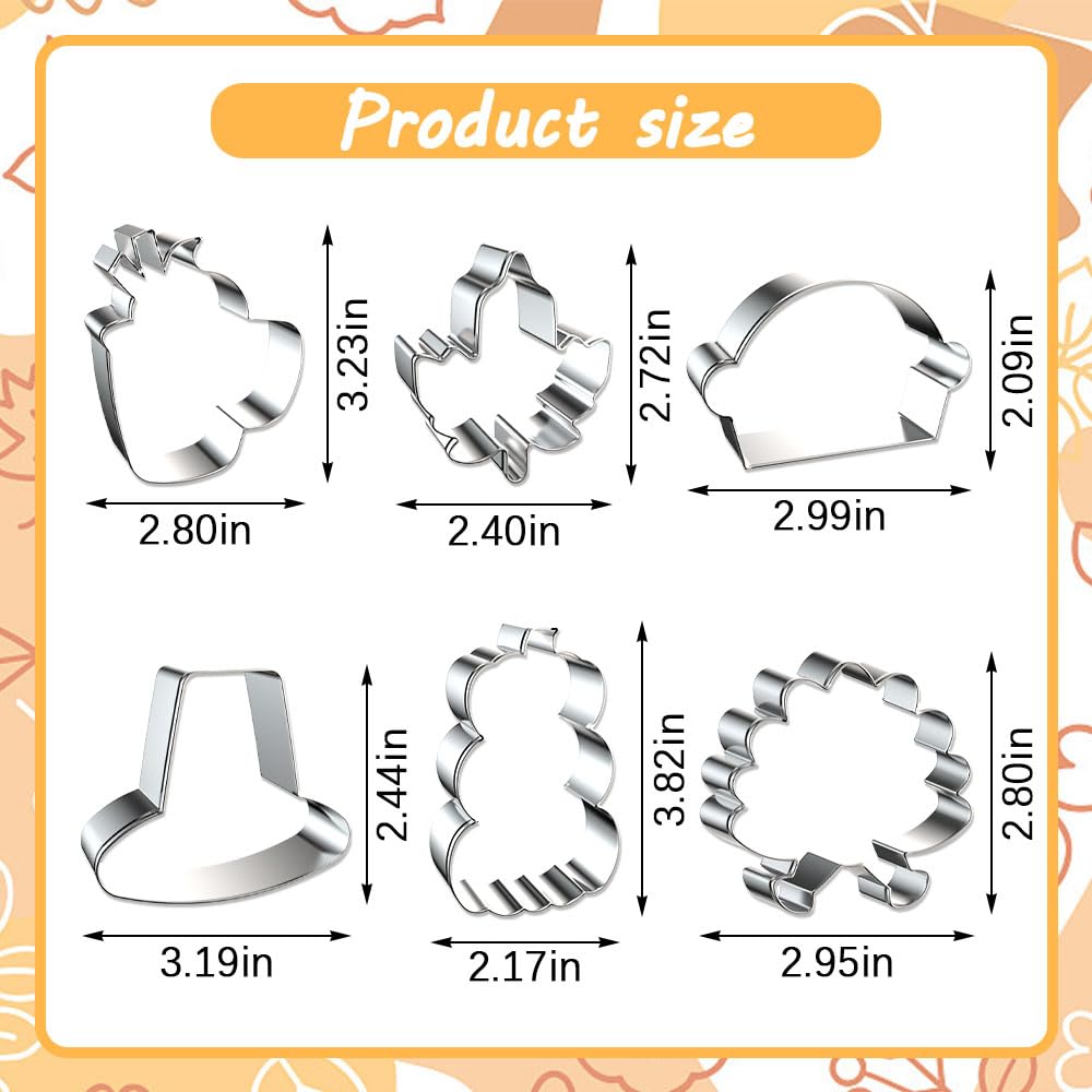 Fall Thanksgiving Cookie Cutter Set, 6Pcs Stainless Steel Autumn Biscuit Cutters Pumpkin Maple Leaf Hat Coffee Cup Pie Turkey Sh