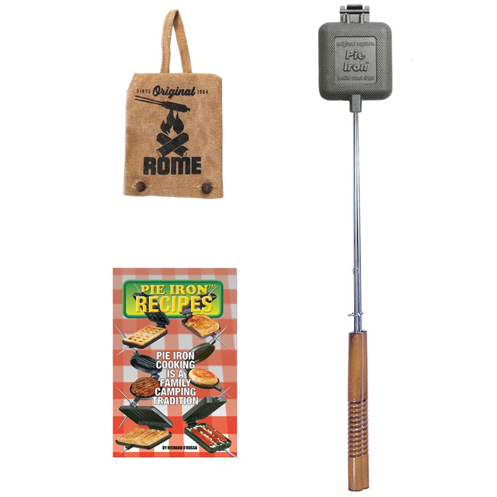 Rome Industries Square Pie Iron Gift Set With Recipe Book & Canvas Pie Iron Cover, 28'', Gray