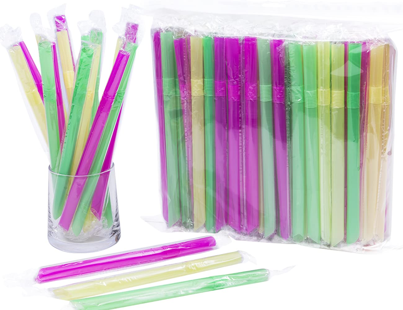 Honest Eco 100 Pcs Flexible Drinking Straws Individually Wrapped,0.47Inch Extra-Wide Bendy Straws, Bubble Boba Milkshake Smoothi