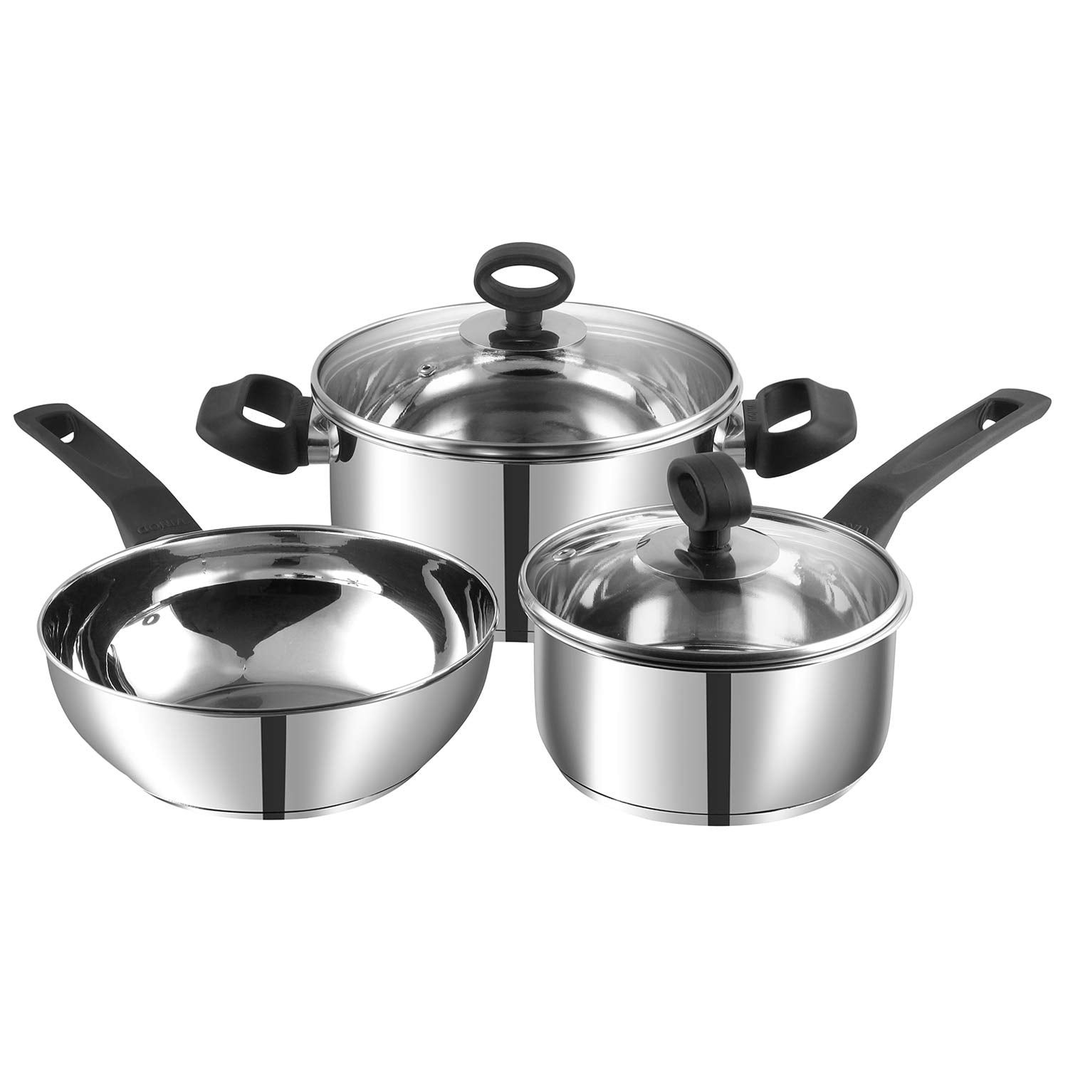 Vinod Stainless Steel Induction Friendly Trento Cookware set3Pieces, Saucepan (16cm/1.5 Litre), 1 Piece Saucepot (20 cm/ 3 Li
