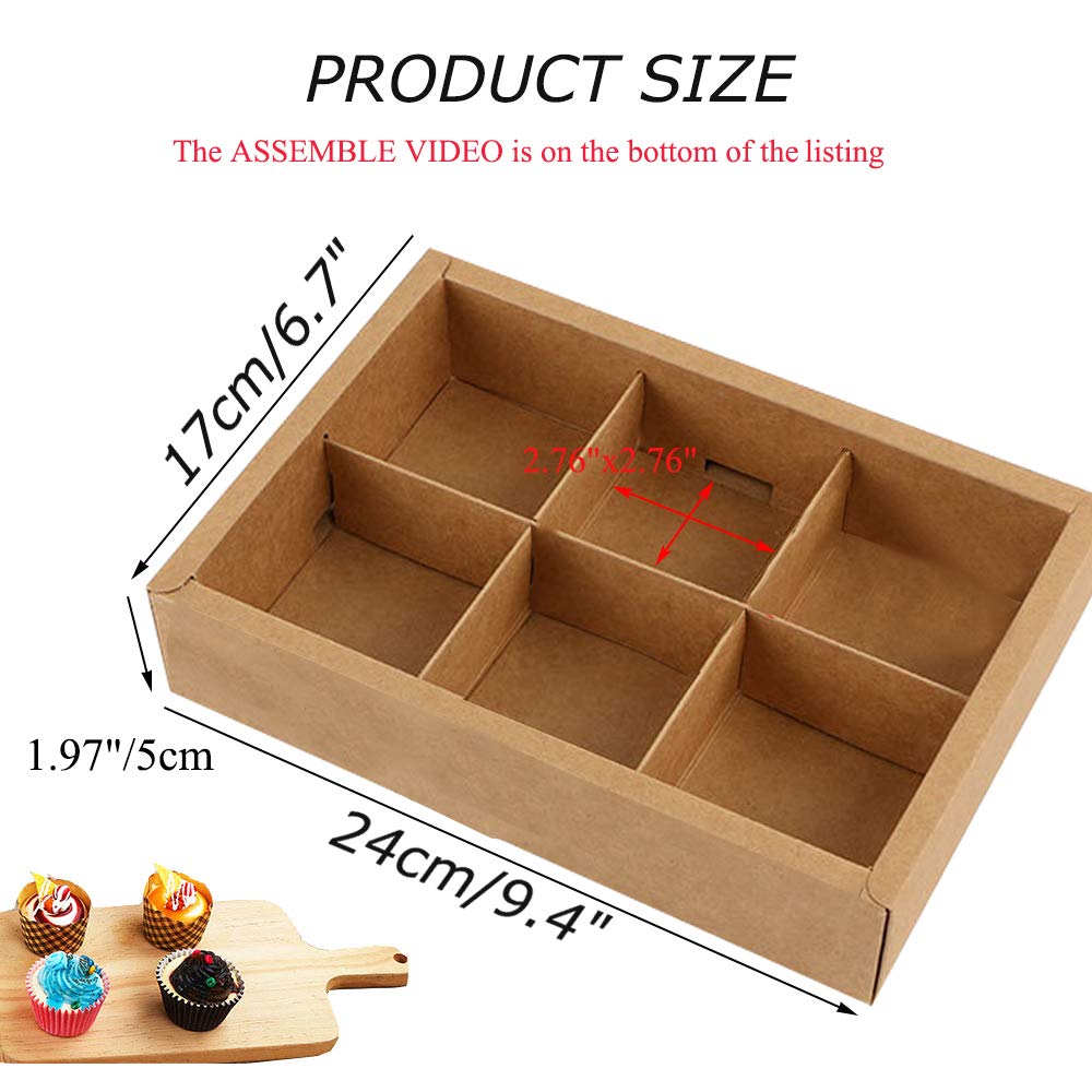 Neenicoliy 12 Packs Cupcake Boxes,Brown Kraft Treats Gift Boxes With Inserts And Display Windows,Cupcake Containers For Baking P
