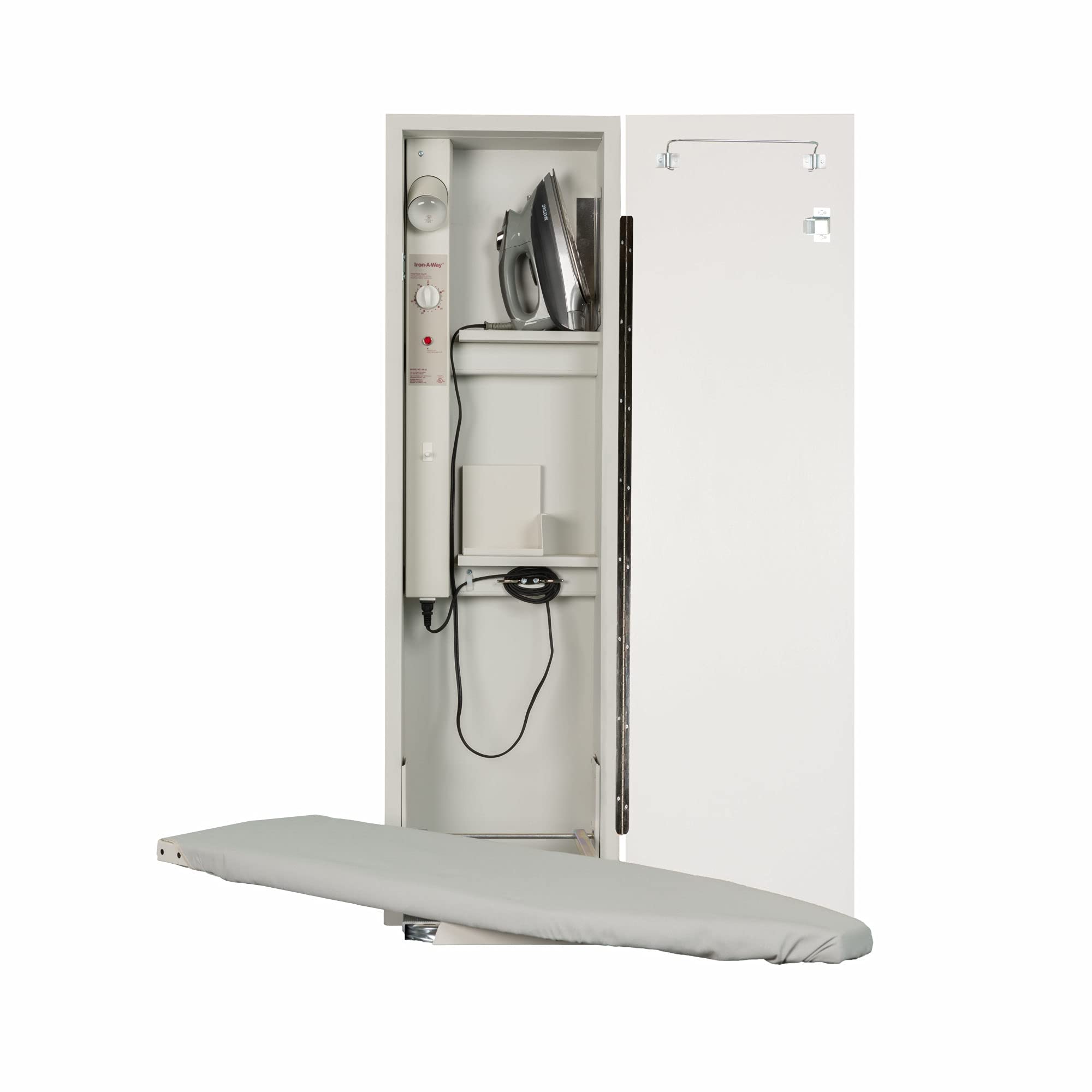 Iron-A-Way Built-In Ironing Center With 42 Inch Swiveling Ironing Board, Electrical System, Hot Iron Storage And Flat White Door