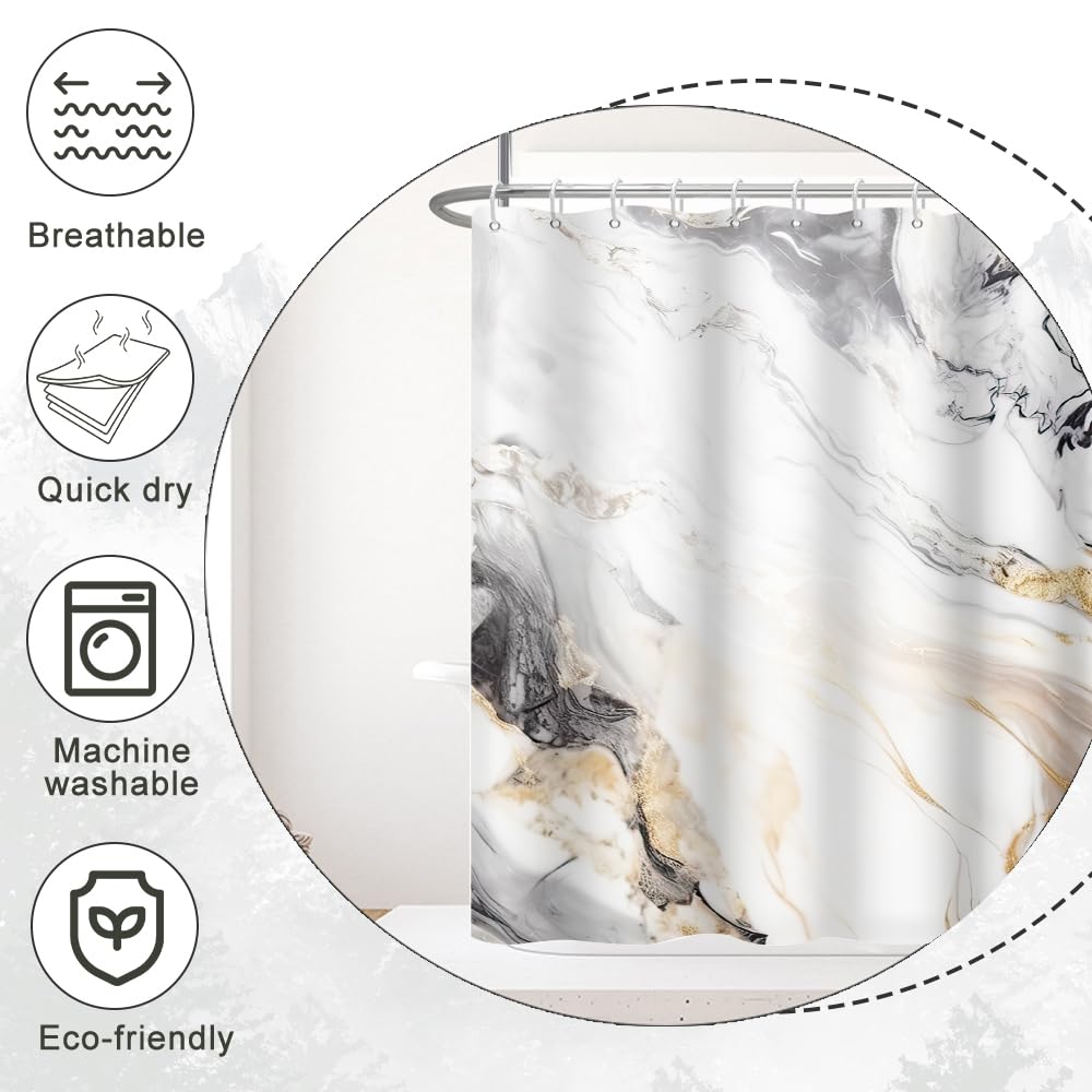 Ruelvth Stall Shower Curtain, White And Gray Marble Small Shower Curtain Modern Waterproof Fabric Rv Shower Curtain Set With Hoo