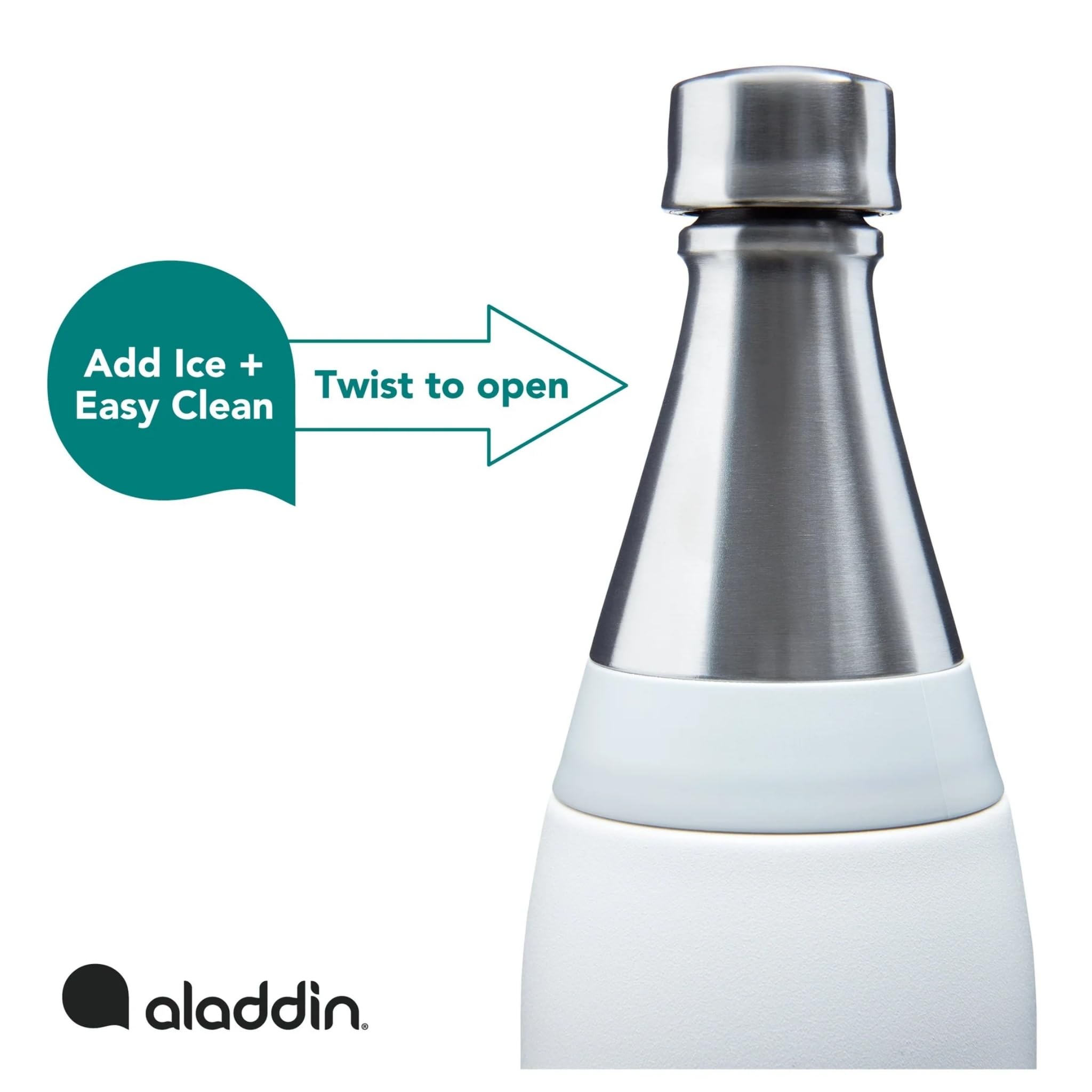 Aladdin Fresco Thermavac Stainless Steel Water Bottle 0.6L Snowflake White - Leakproof - Keeps Cold for + 10 Hours - BPA-Free - Dishwasher Safe - Reusable Thermos Flask with Durable Finish