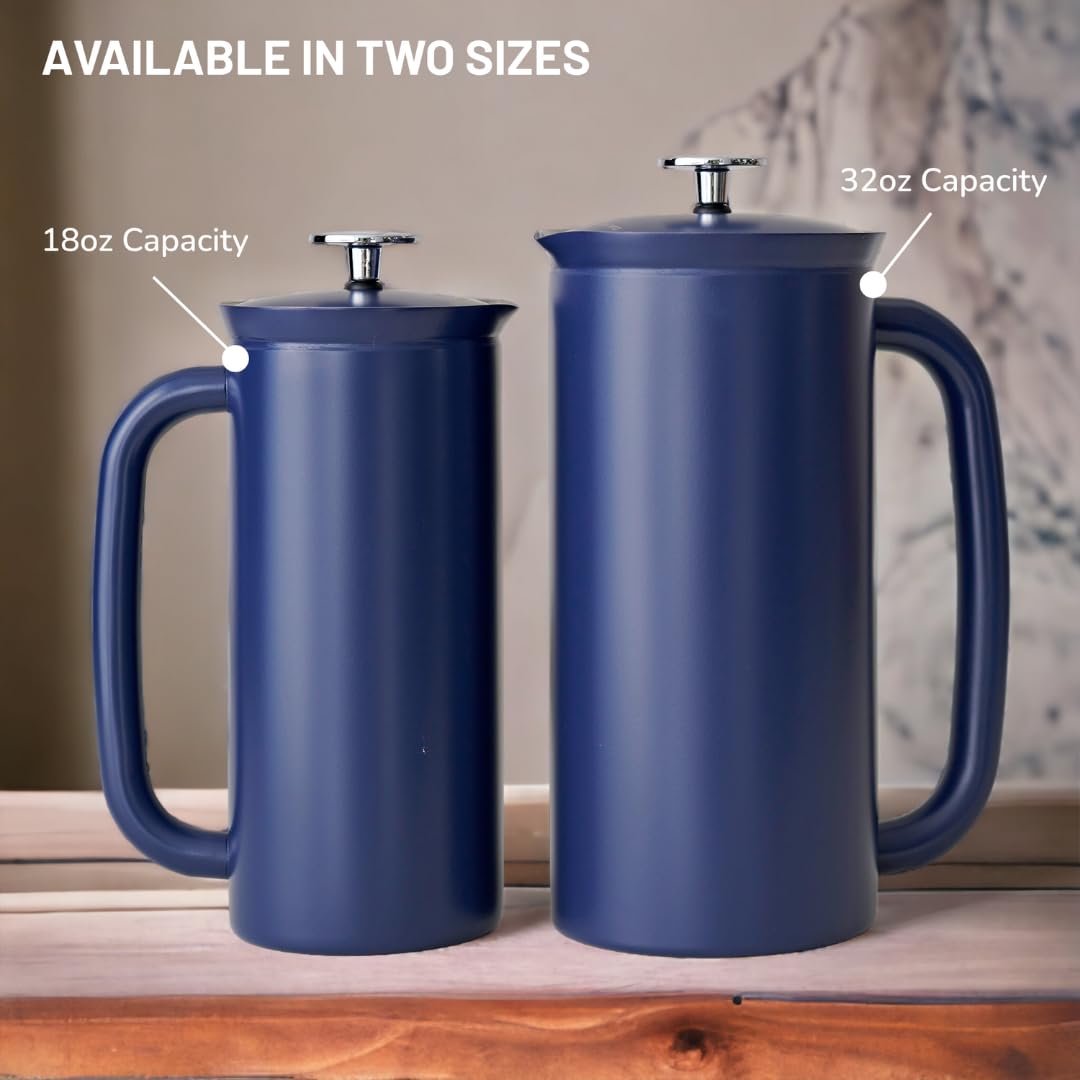 Espro P7 French Press Coffee Maker - Double-Walled Stainless Steel Insulated With Micro-Filter, 32 Ounces, Aegean Blue