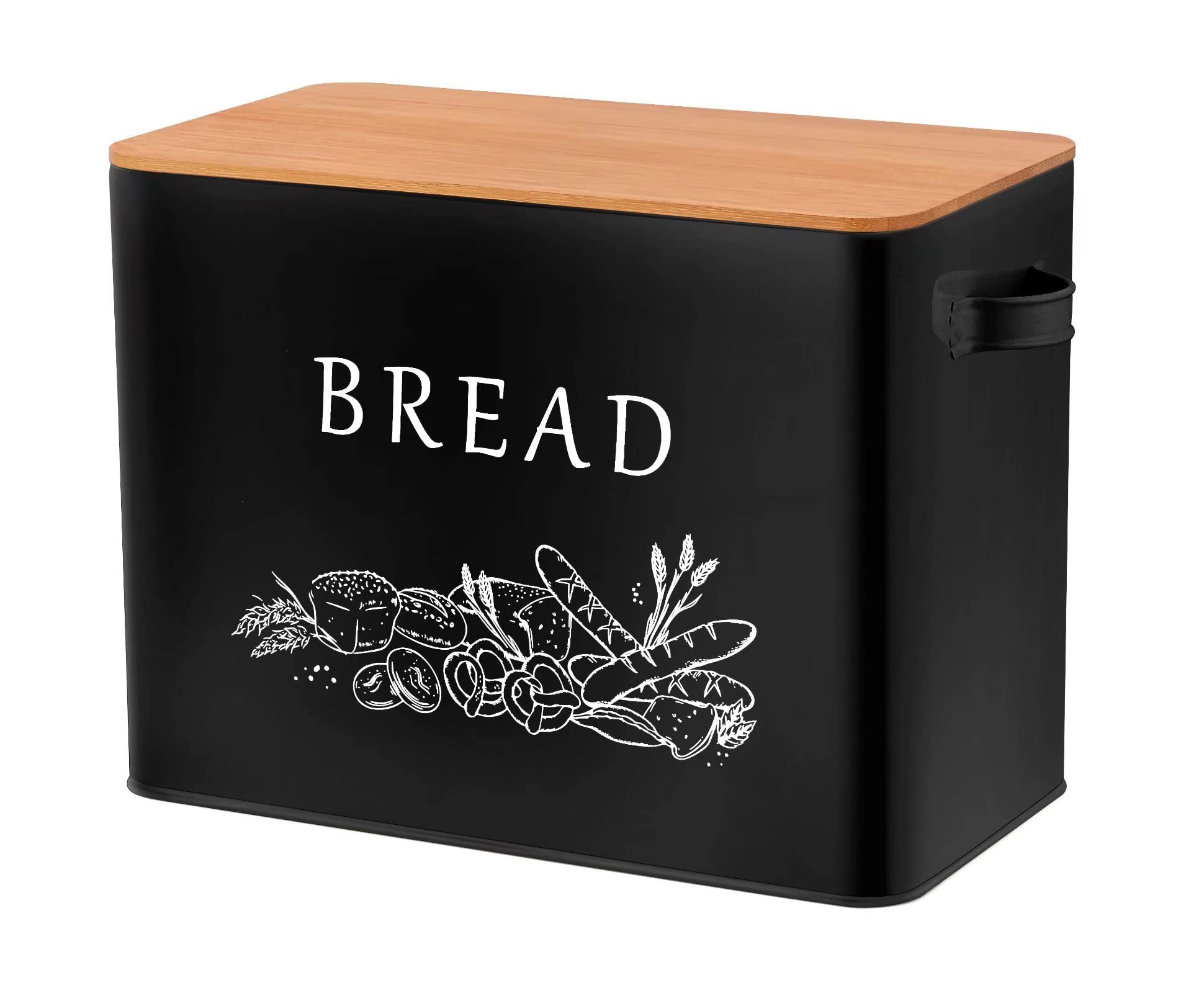 Teamfar Bread Box With Wooden Lid, 13.1    X 7.2    X 9.7    Metal Bread Container Storage Holder For Family Farmhouse Kitchen C