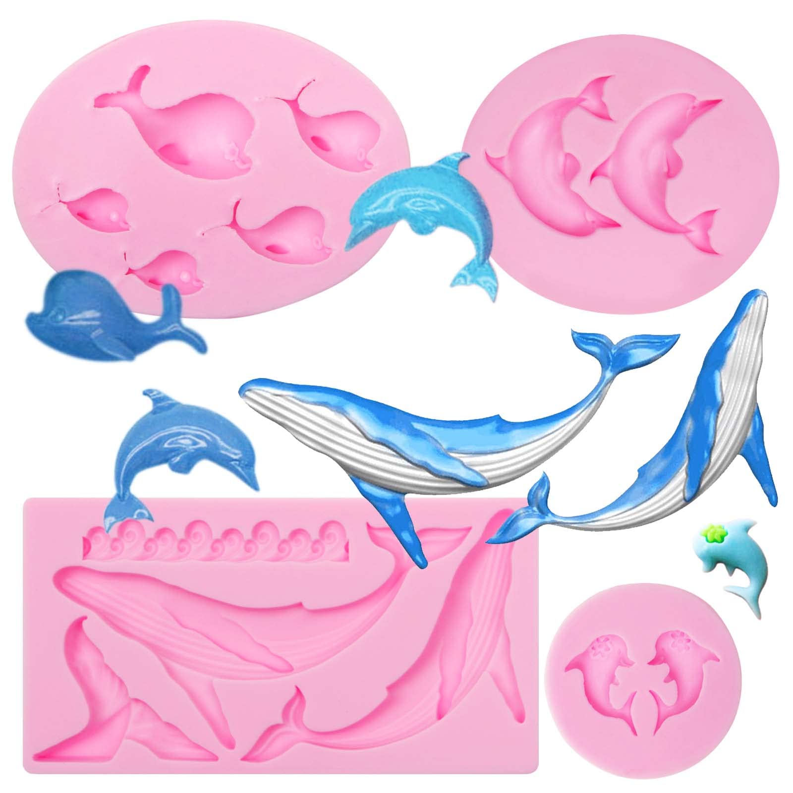 Dolphin Chocolate Molds, 4Packs Whale Silicone Mold, Fish Beach Molds For Ocean Theme Cake Decoration, Cupcake Toppers, Candy Gu