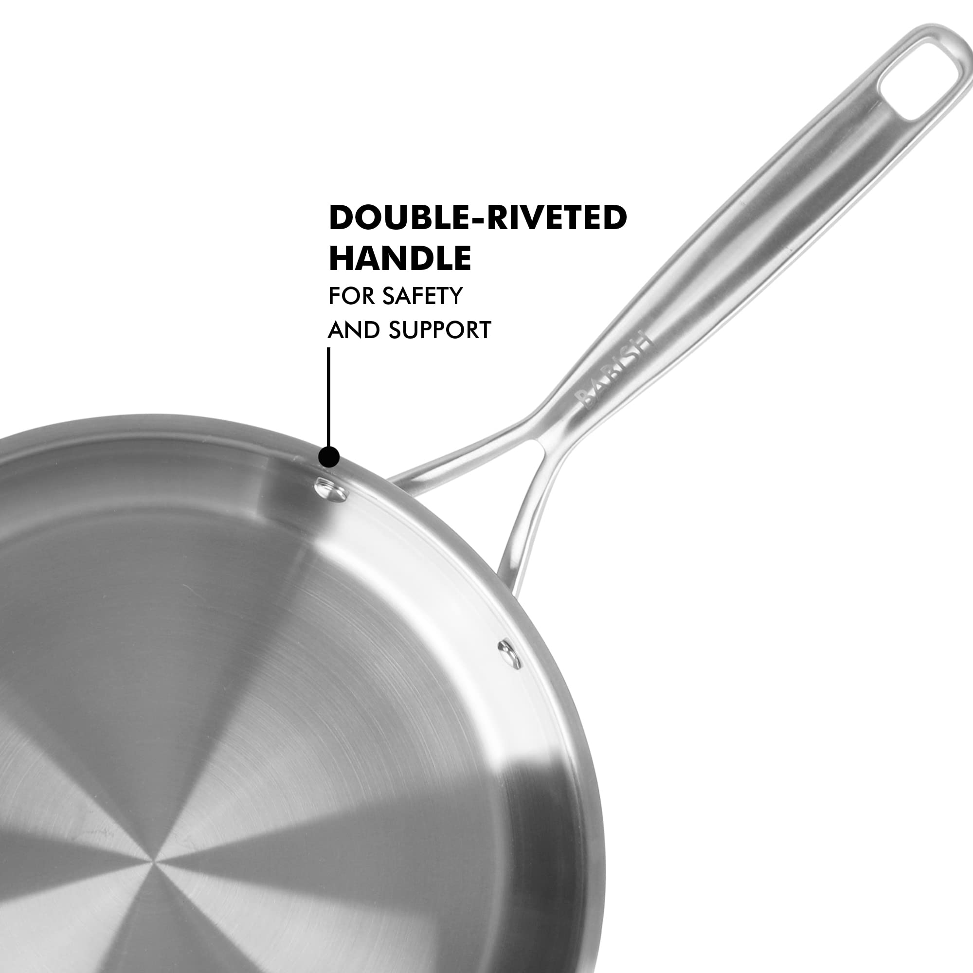 Babish 12 Inch Stainless Steel Triply Professional Grade Fry Pan W/Stainless Lid