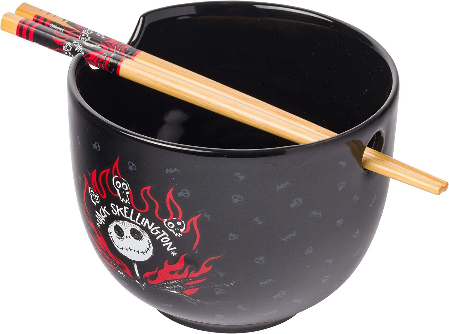 Silver Buffalo Disney Nightmare Before Christmas Jack Skellington Ceramic Ramen Noodle Rice Bowl With Chopsticks, Microwave Safe