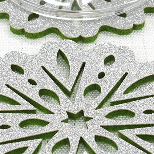 Floral Snowflakes Felt Coasters, Set Of 4 (Silver/Green Reversible)