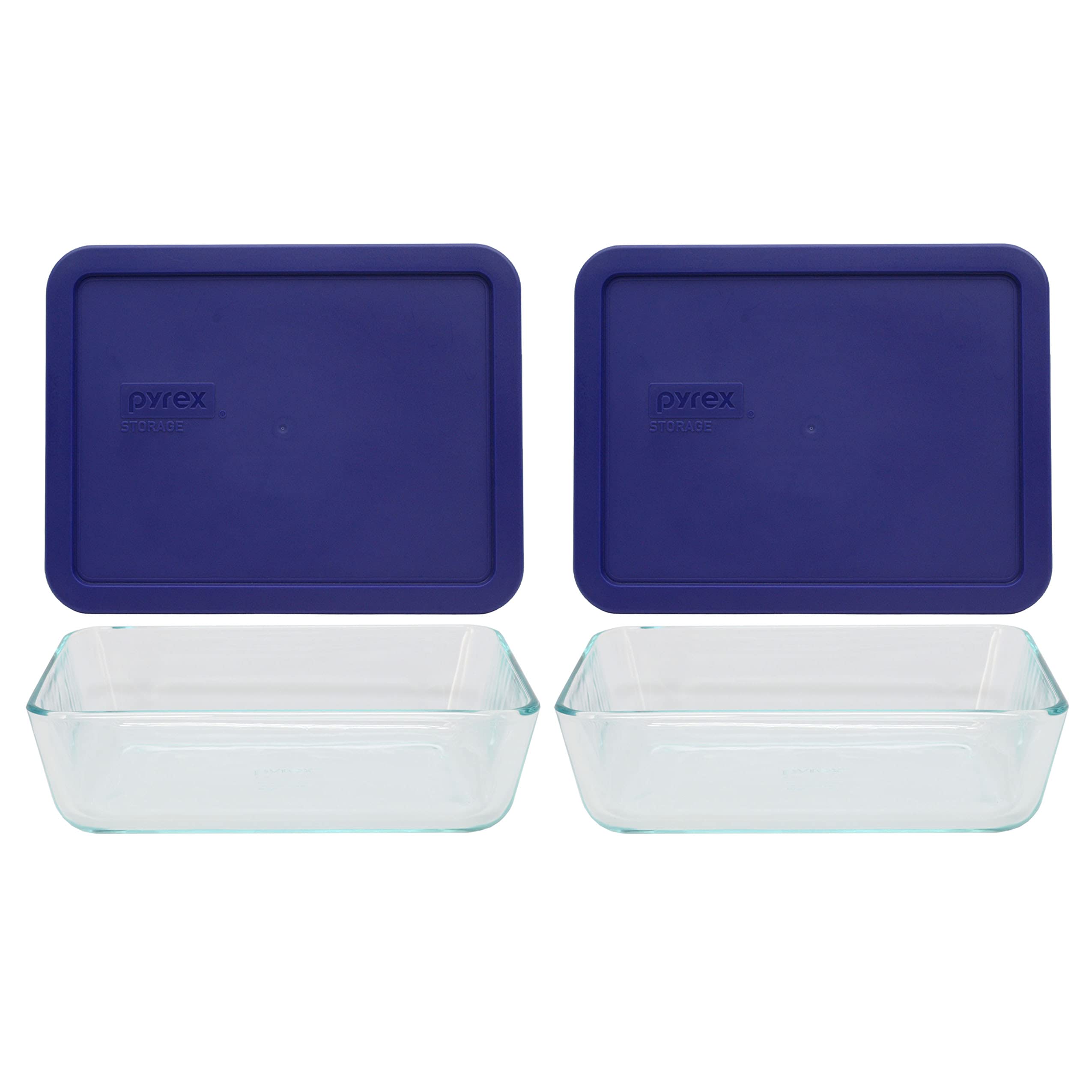 Pyrex 7211 (6Cup) Glass Dish With Navy Blue Lids (2Pack)  Made in USA