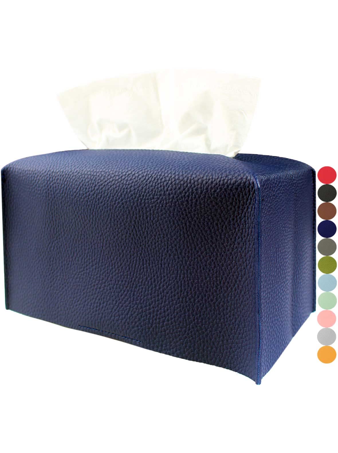 Rectangular Tissue Box Cover Large - Plus Size Tissue Box Holder Long With Bottom Belt [Jesmini, Navy] Decorative Pu Leather Rec