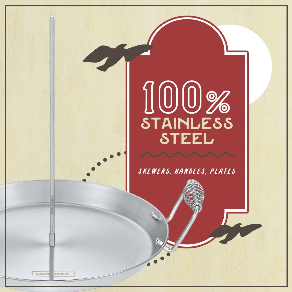 Concord Stainless Steel Vertical Al Pastor Skewer With Plate For Outdoor Bbq Grills. Great For Tacos, Gyro, Shawarma, Whole Chic