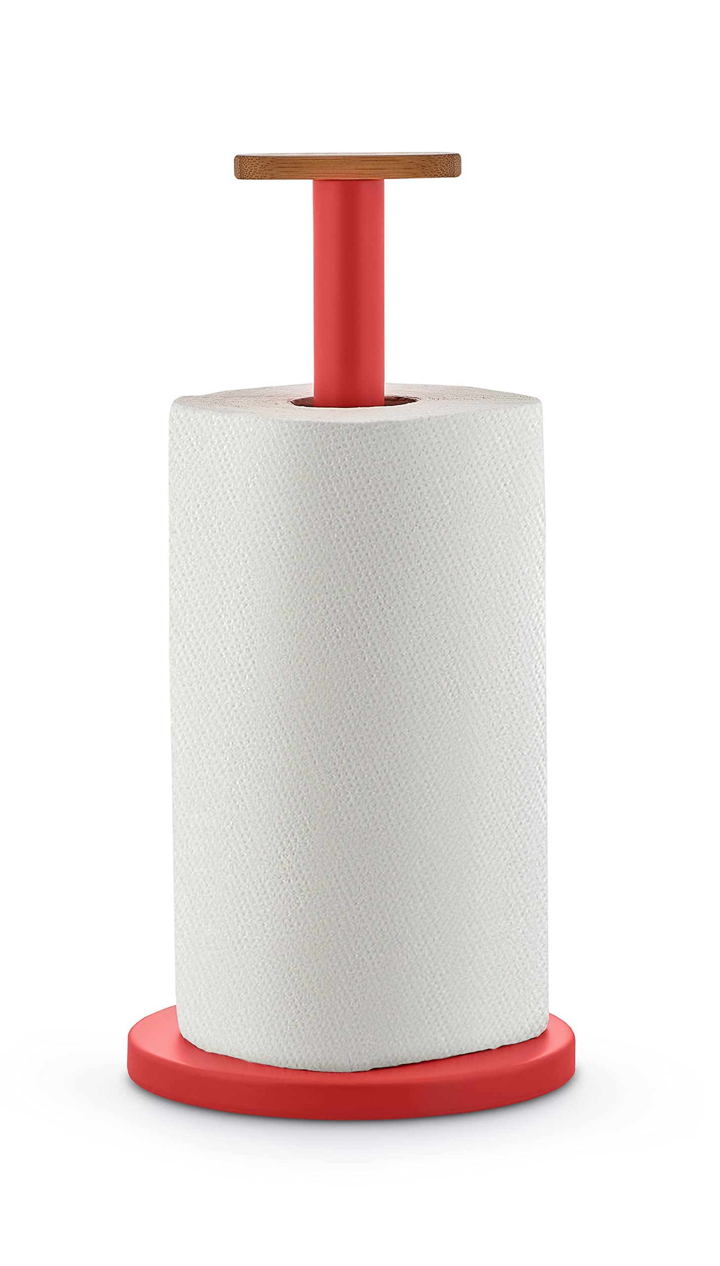 Alessi Mattina Bg05 R - Design Kitchen Roll Holder, In Colored Steel With Epoxy Resin And Knob In Bamboo Wood, Red