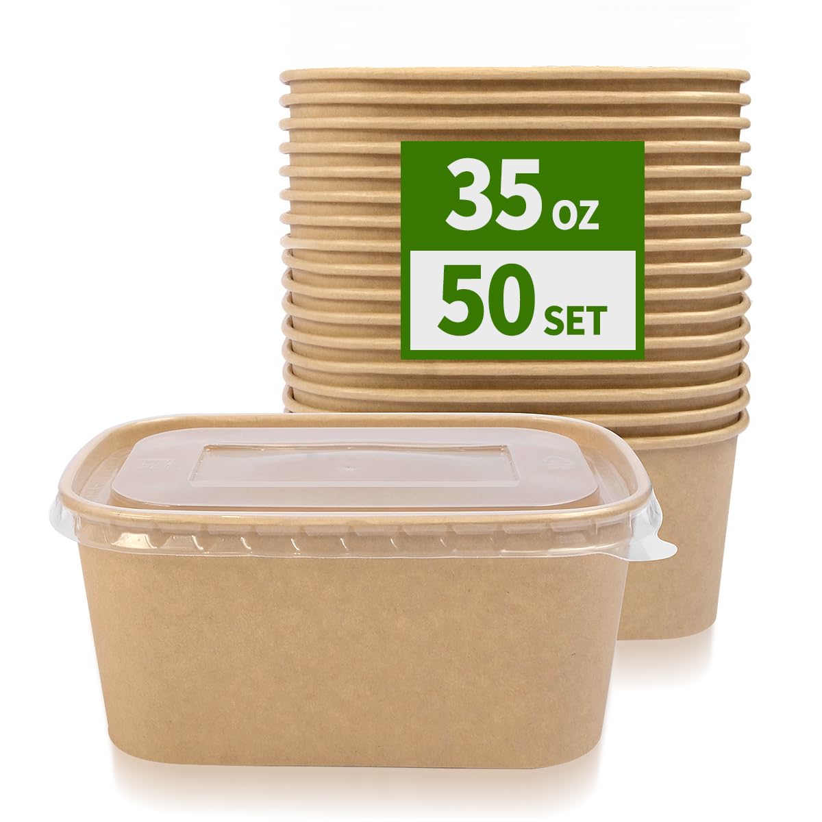 AICHEF 50 Pack 35 oz Paper Food Containers with Lids, Microwavable and Freezer Use Paper Meal Prep Containers Disposable Food Pr