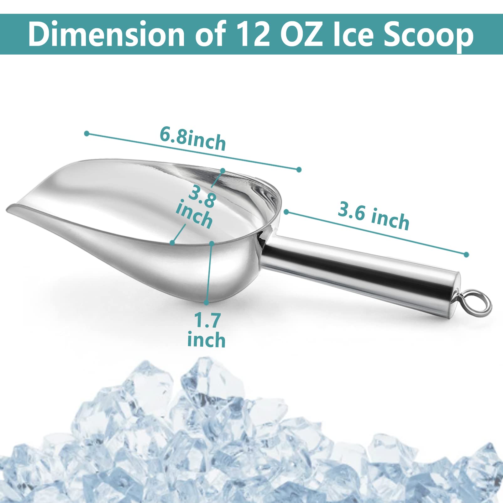 Teamfar 12Oz Ice Scoop, Stainless Steel Metal Food Scoop Ice Scooper For Bar Kitchen Party, Multifunction & Easy Storage, Non-To