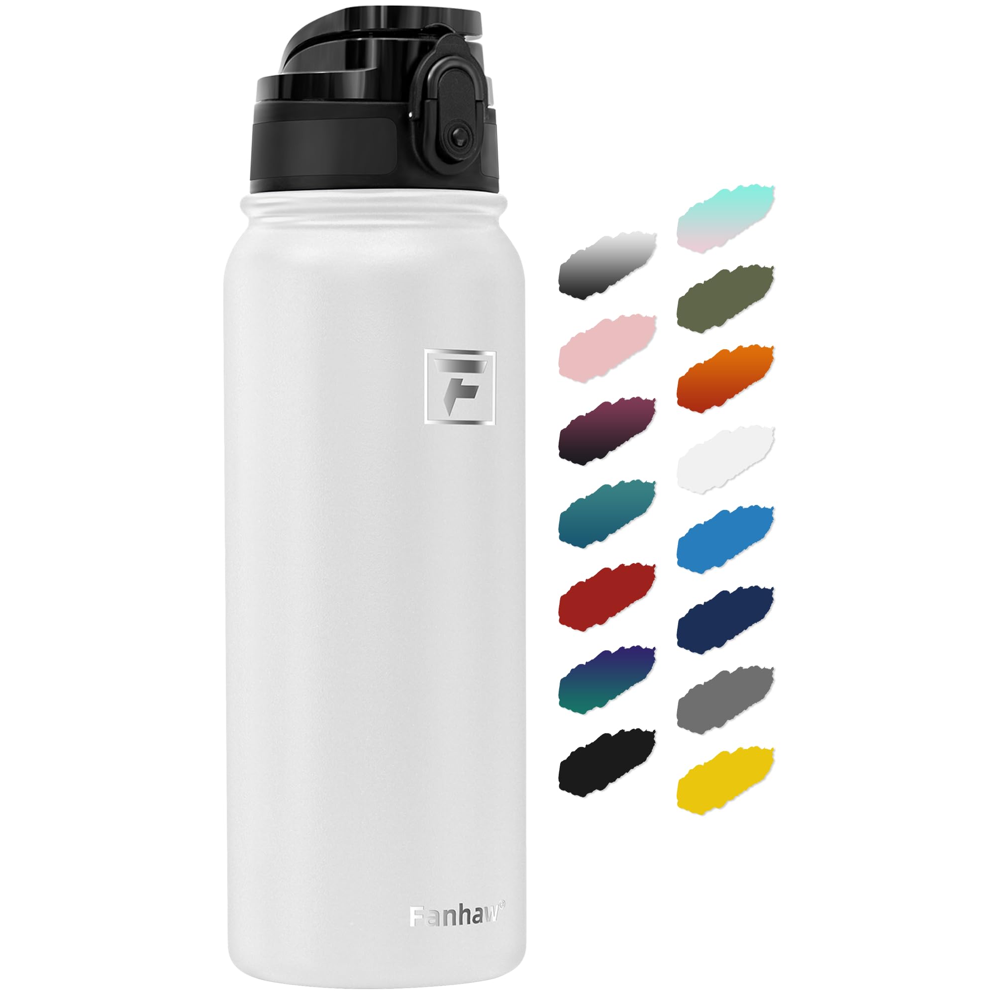 Fanhaw 20 Oz Insulated Stainless Steel Water Bottle With Chug Lid - Leak & Sweat Proof With Anti-Dust Lid (White)