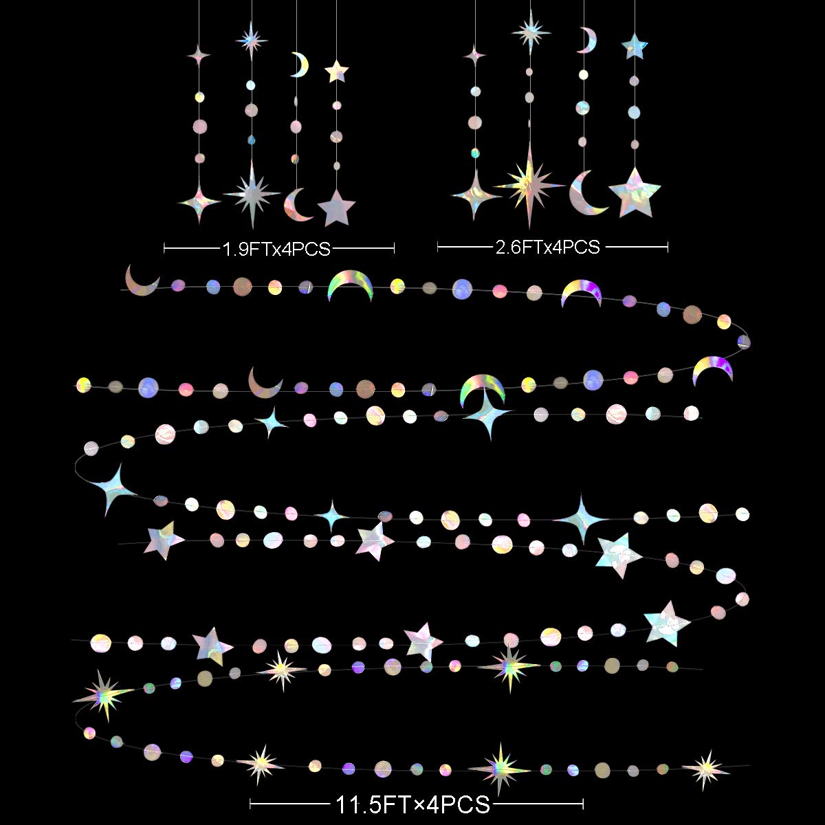 Iridescent Star Moon Circle Dot Garland Party Decoration Kit Hanging Crescent And Twinkle Little Star Streamer Bunting Banner Fo