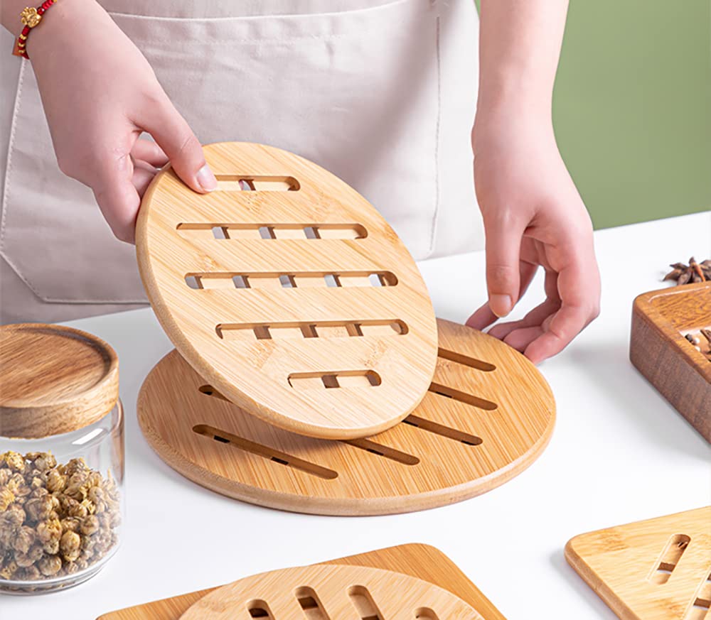 Lawei 8 Pack Bamboo Trivet Mat Set, Kitchen Wood Non-Slip Coaster, Hot Pads Trivet With Non-Slip Pads Heat Resistant Pads, For H