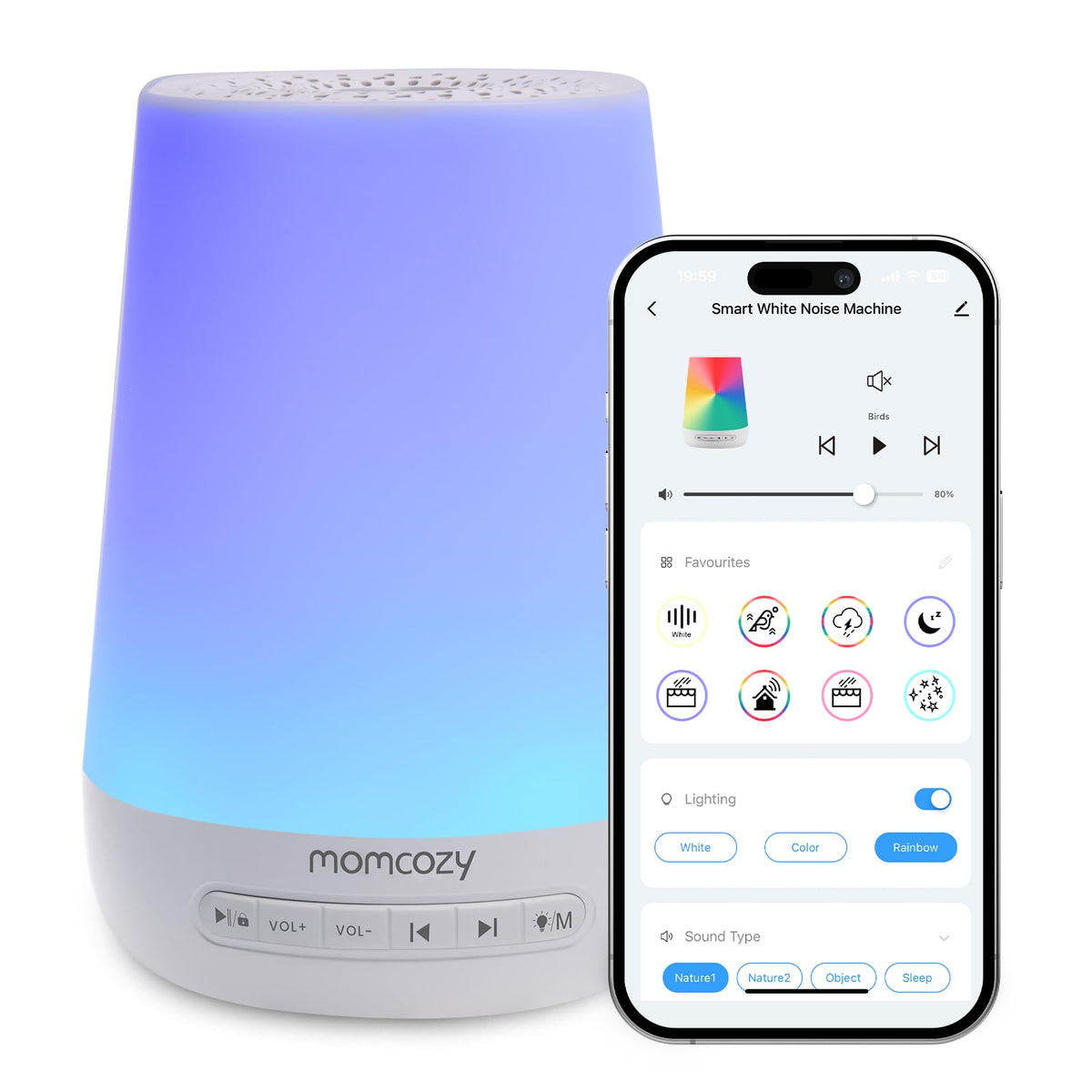 Baby Sound Machine, Momcozy White Noise Machine For Baby Sleeping With Night Light, Toddler Sleep Trainer With 34 Soothing Sound