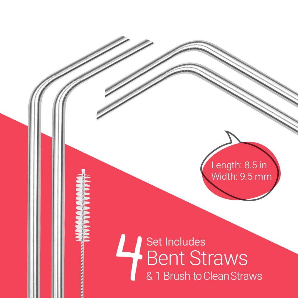Sipwell 8.5    9.5Mm Bent Wide Stainless Steel Drinking Straws, 4-Pack - Dishwasher Safe & Durable Food Grade Metal Straws - Per